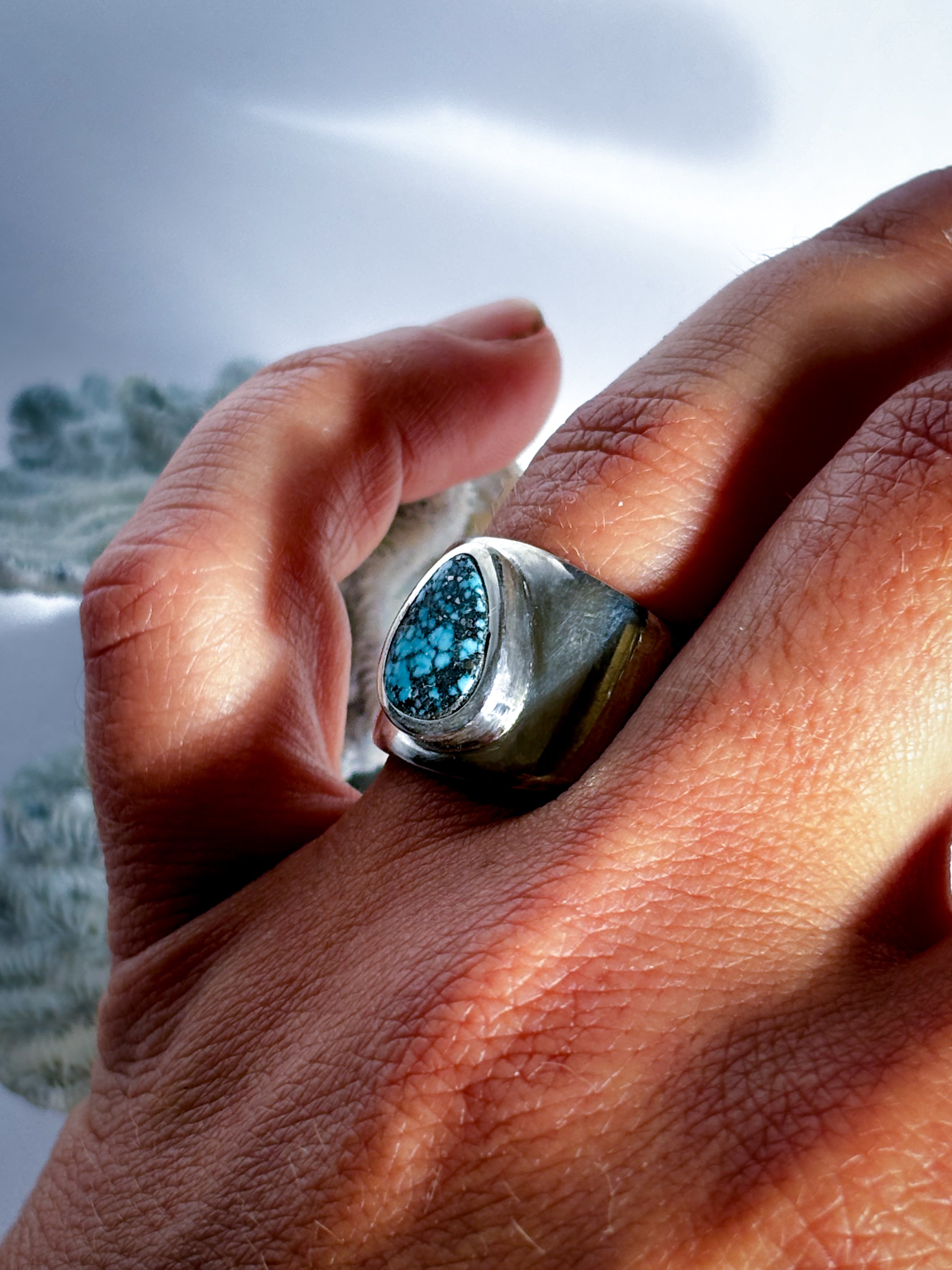 Saddle Band Ring | Kingman Web Turquoise & Sterling Silver | Size 6.25
