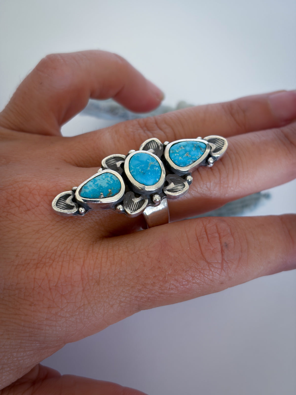 Full Bloom Ring | Blue Ridge Turquoise & Sterling Silver | Size 8.5