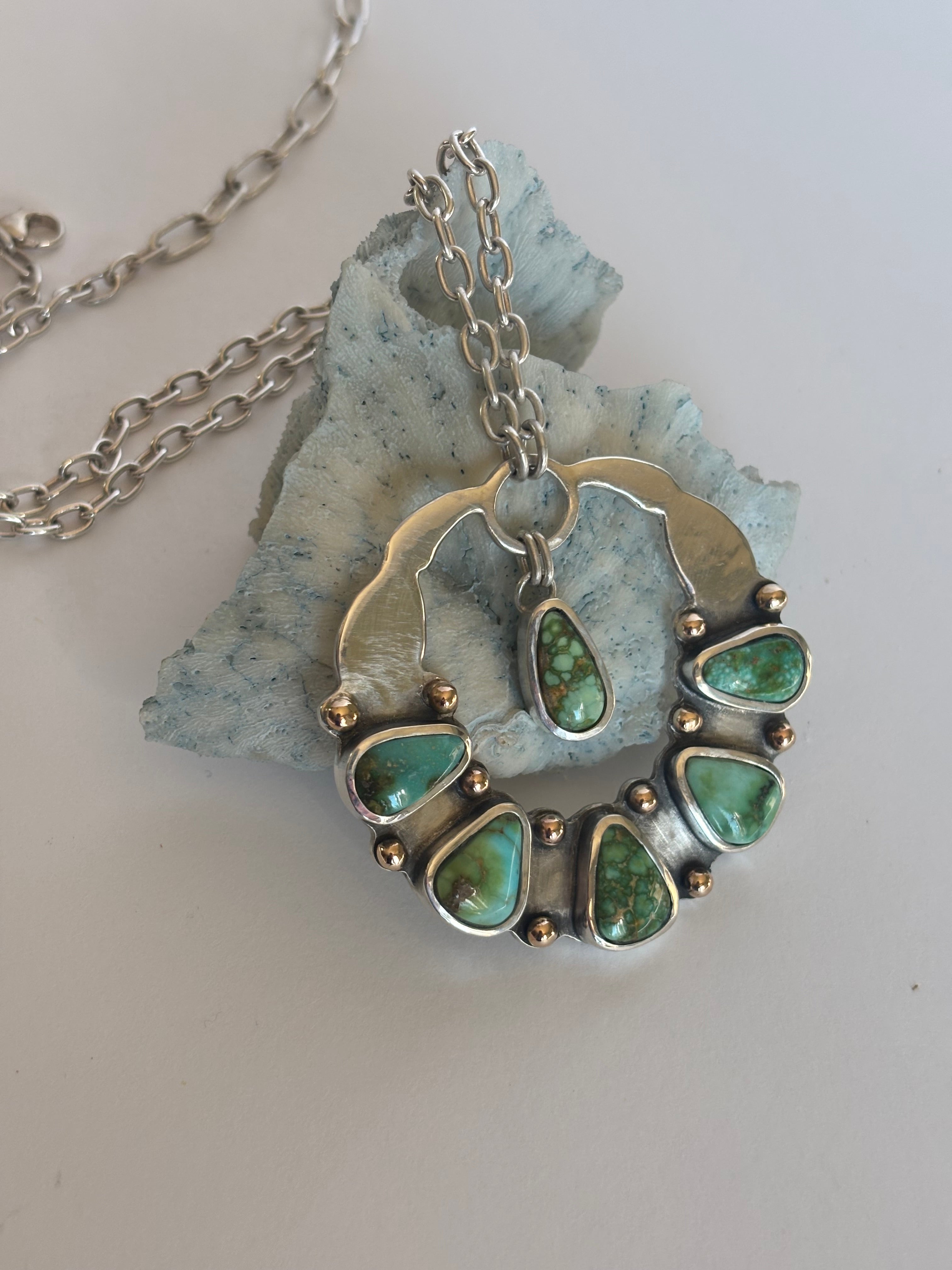 Six Stone Statement Necklace | Sonoran Gold Turquoise, 14K Gold, & Sterling Silver