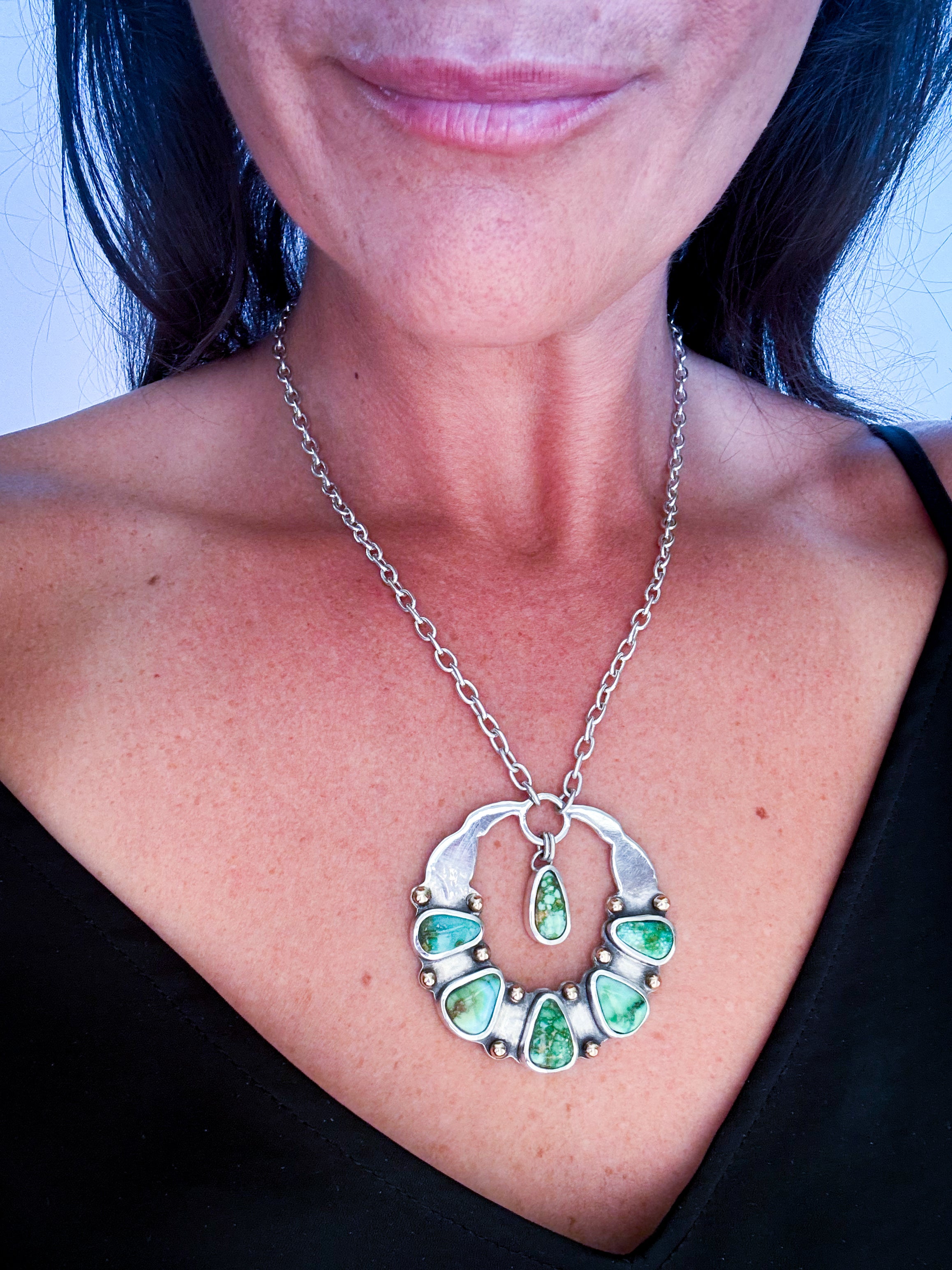 Six Stone Statement Necklace | Sonoran Gold Turquoise, 14K Gold, & Sterling Silver