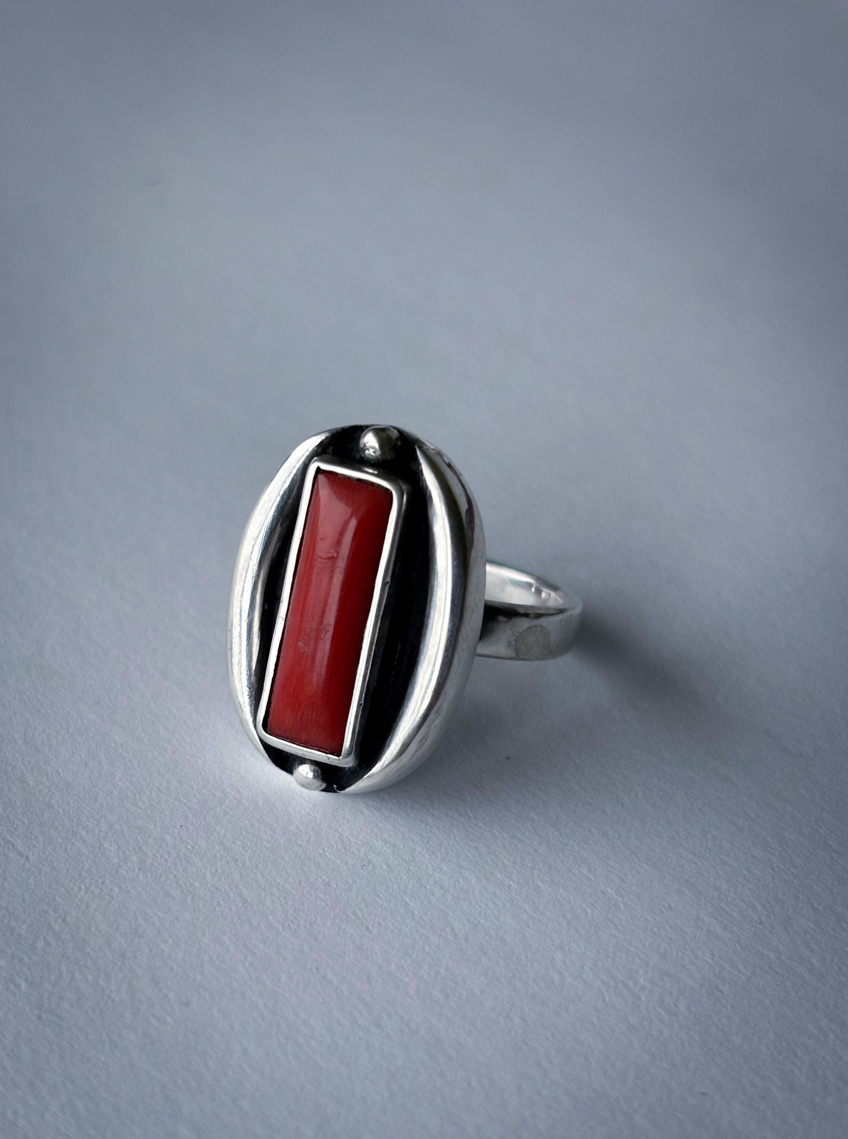 Mediterranean Red Coral & Sterling Silver Ring | Size 7.5