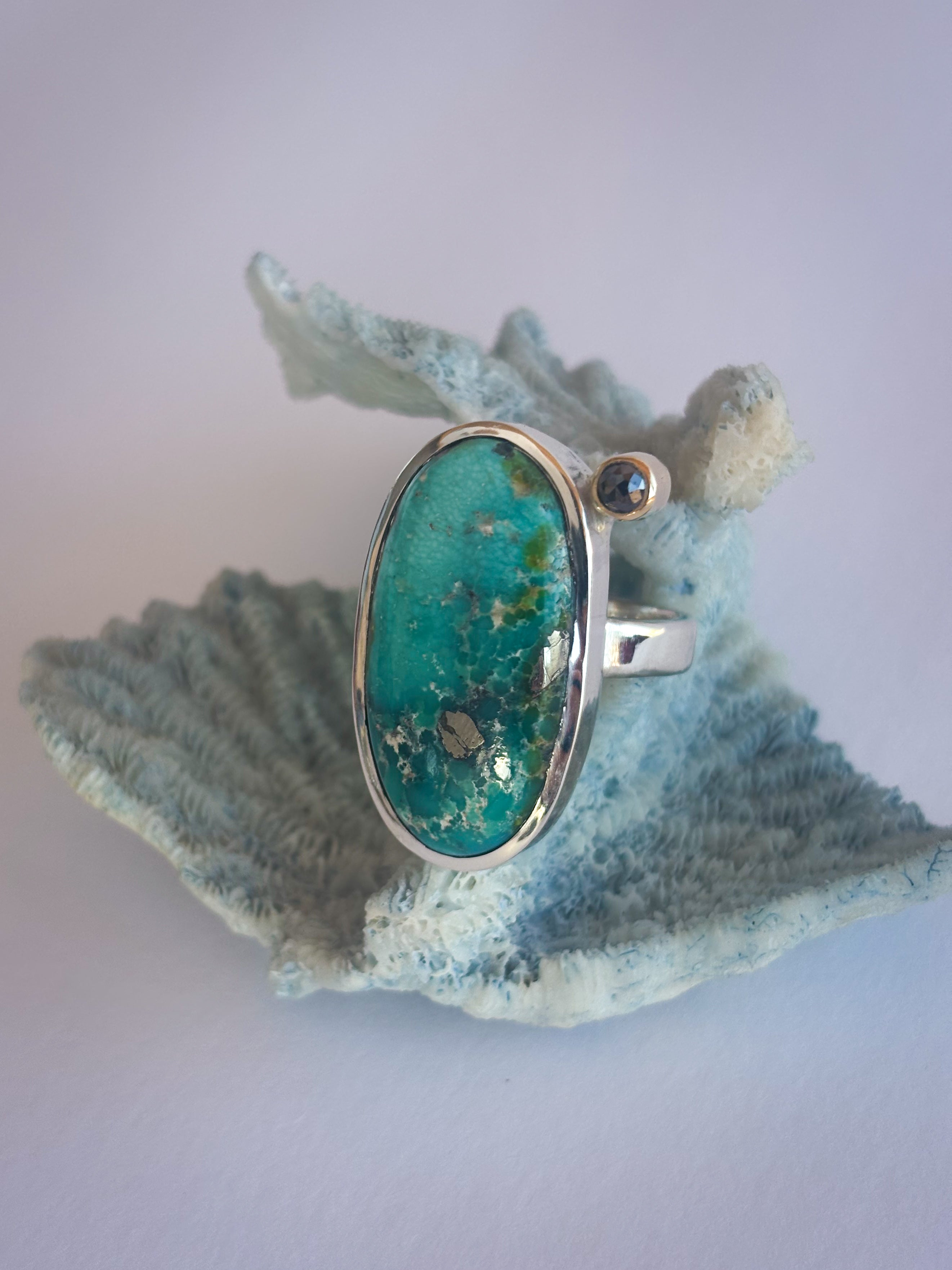 Sonoran Gold Turquoise & Diamond Ring |Sterling Silver & 14K Gold | Size 9