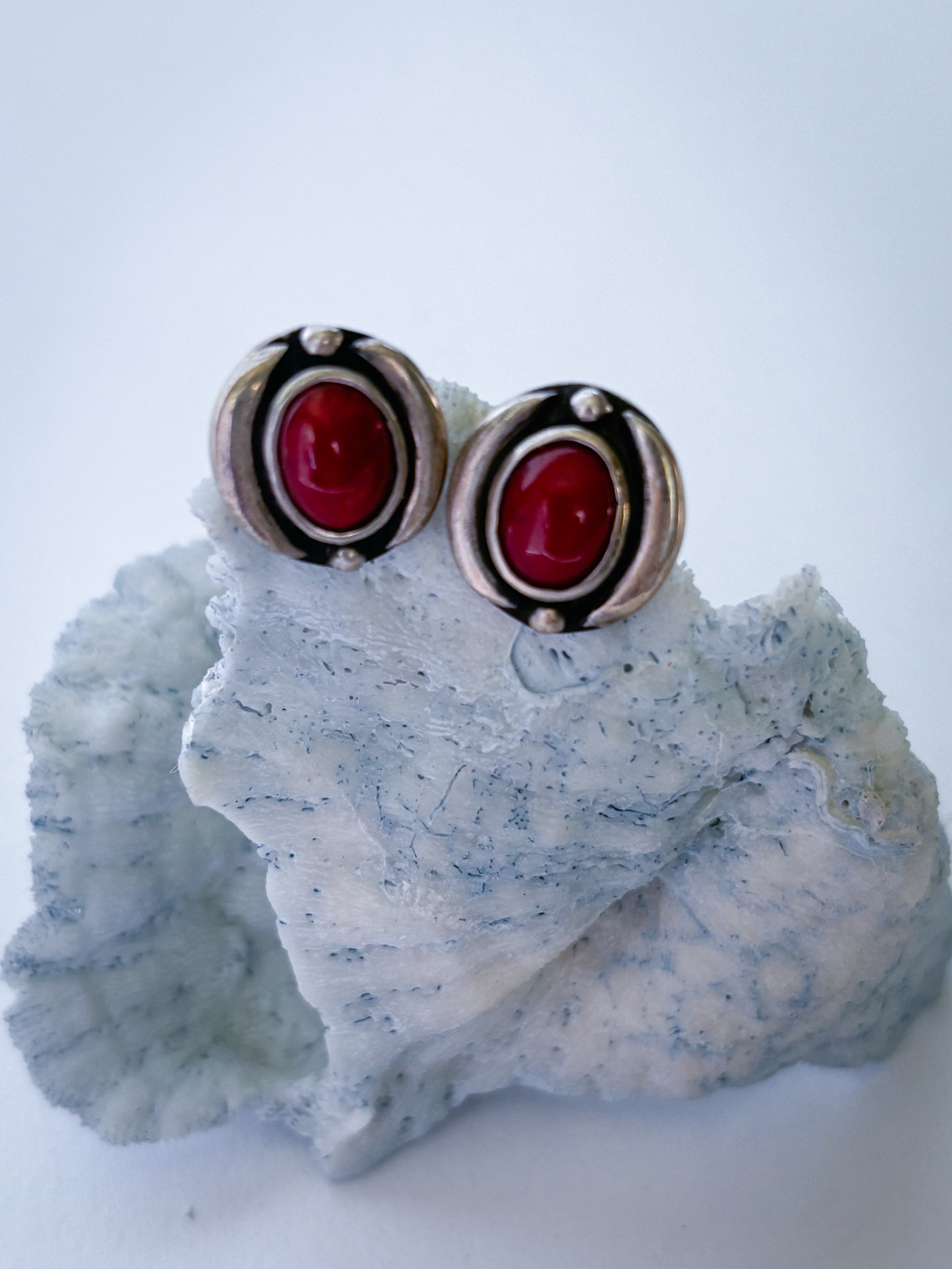 Post Earrings | Mediterranean Red Coral & Sterling Silver