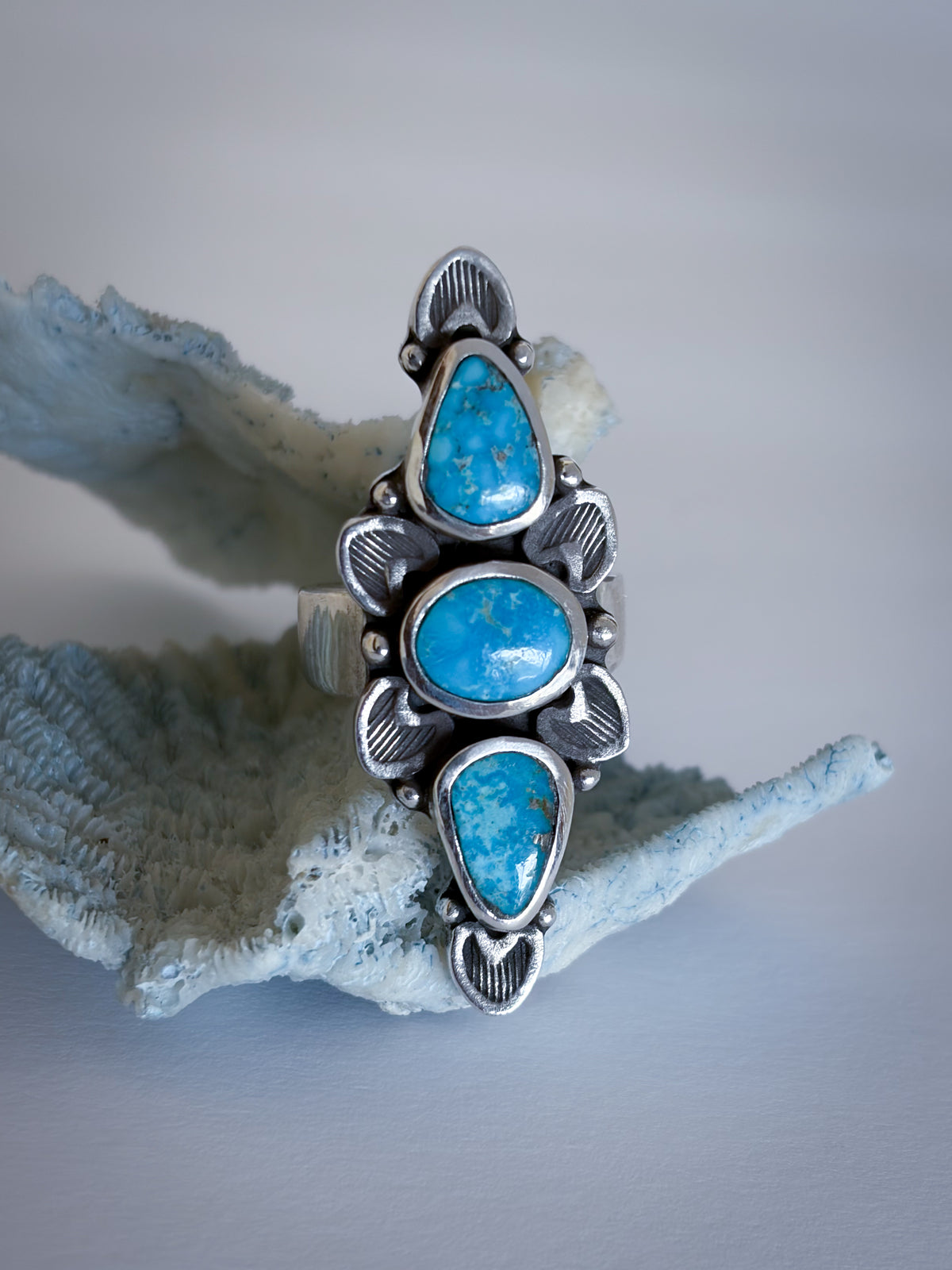 Full Bloom Ring | Blue Ridge Turquoise & Sterling Silver | Size 8.5
