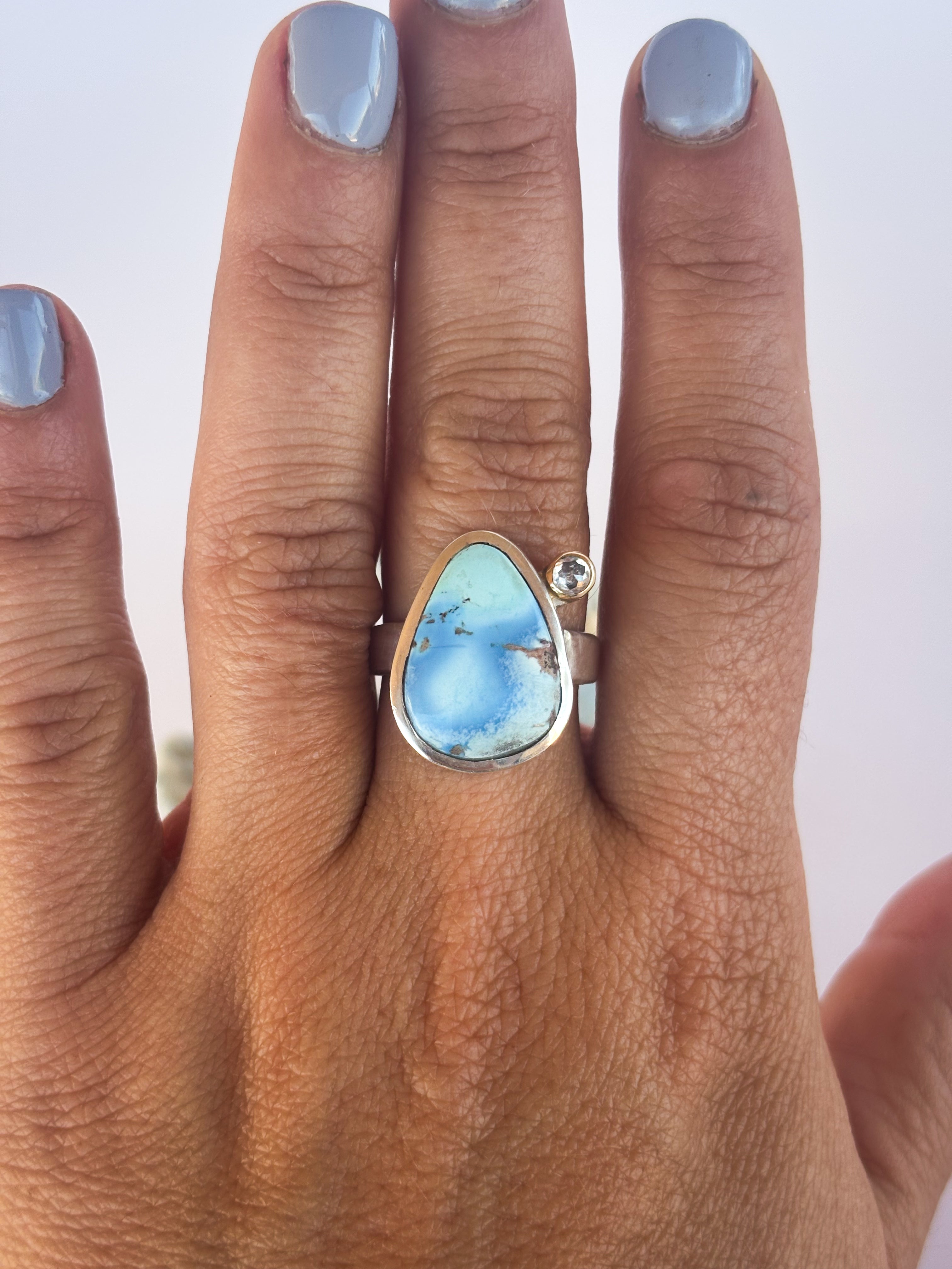 Golden Hills Turquoise & Diamond Ring |Sterling Silver & 14K Gold | Size 7