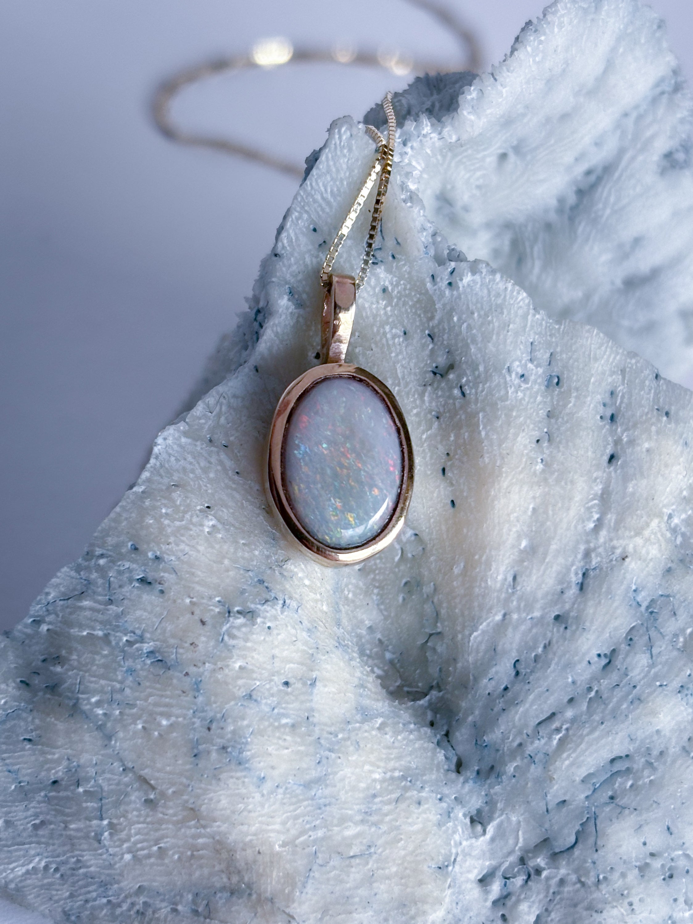 Australian Opal,  14K Gold Danity Lux Necklace with Sterling Silver backplate.