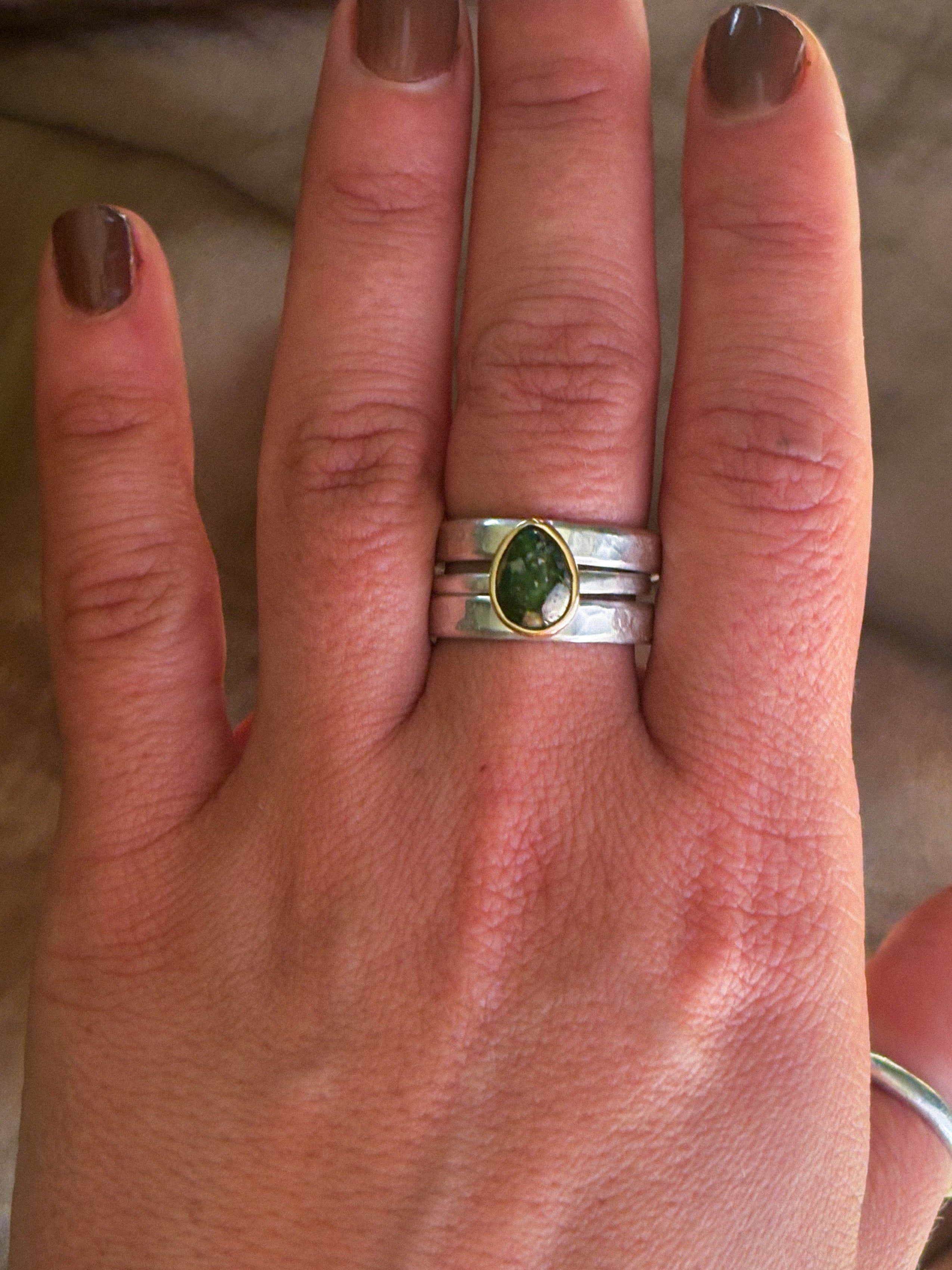 Stacker Ring | Sonoran Gold Turquoise & 14K Gold & Sterling Silver | Size 6.5