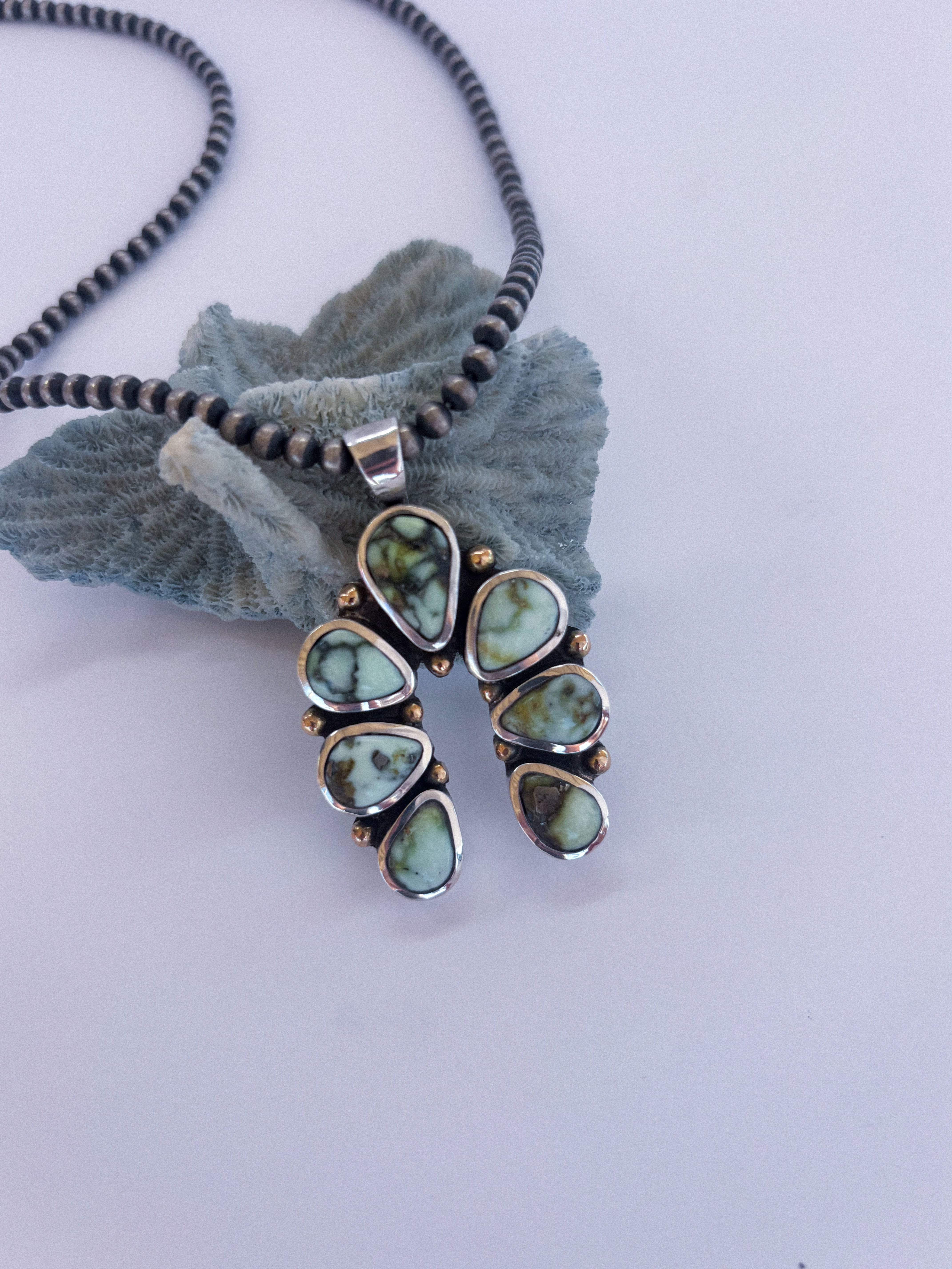 Horseshoe Pendant | Palomino Variscite, Sterling Silver & 14K Gold