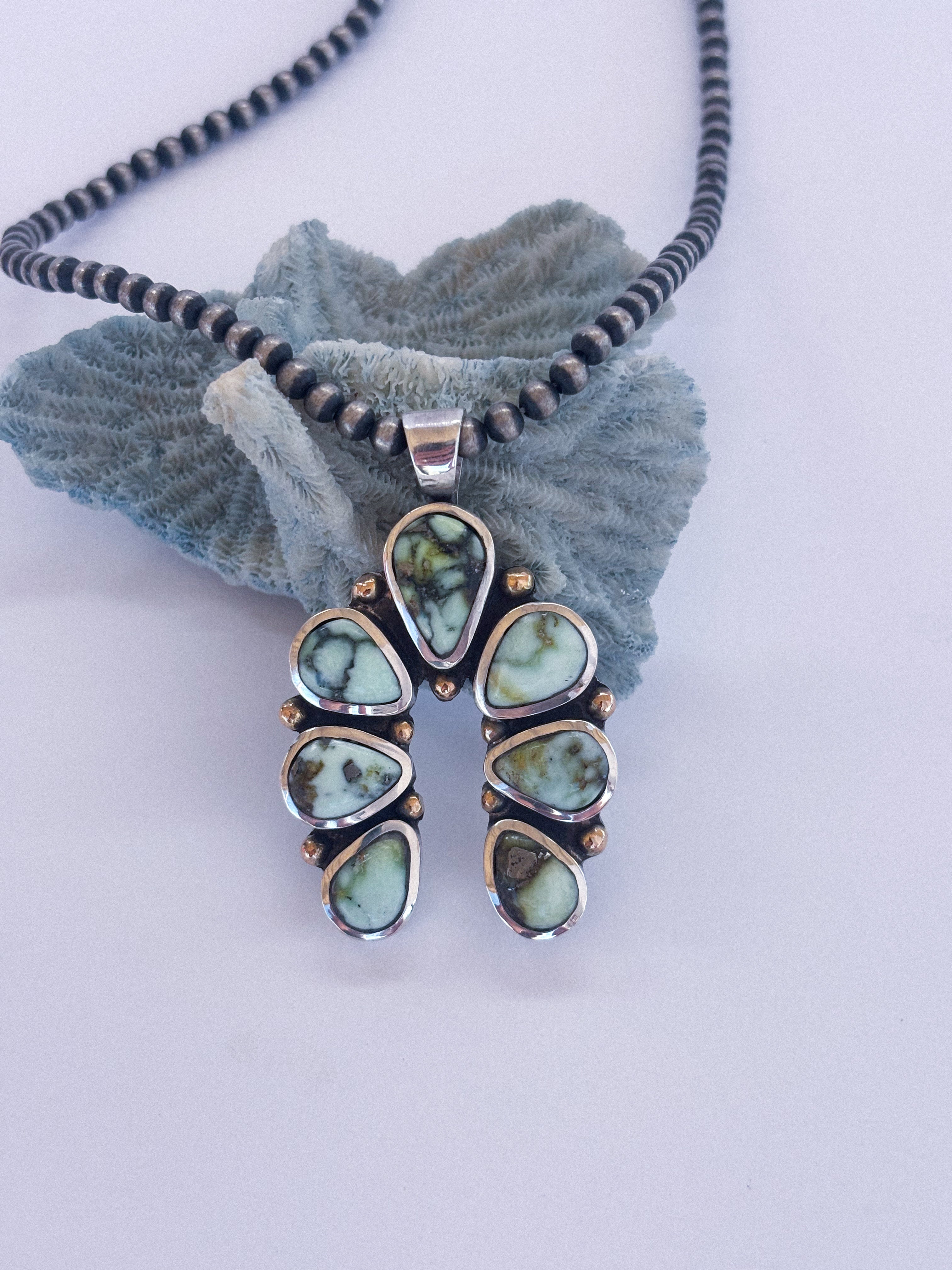 Horseshoe Pendant | Palomino Variscite, Sterling Silver & 14K Gold