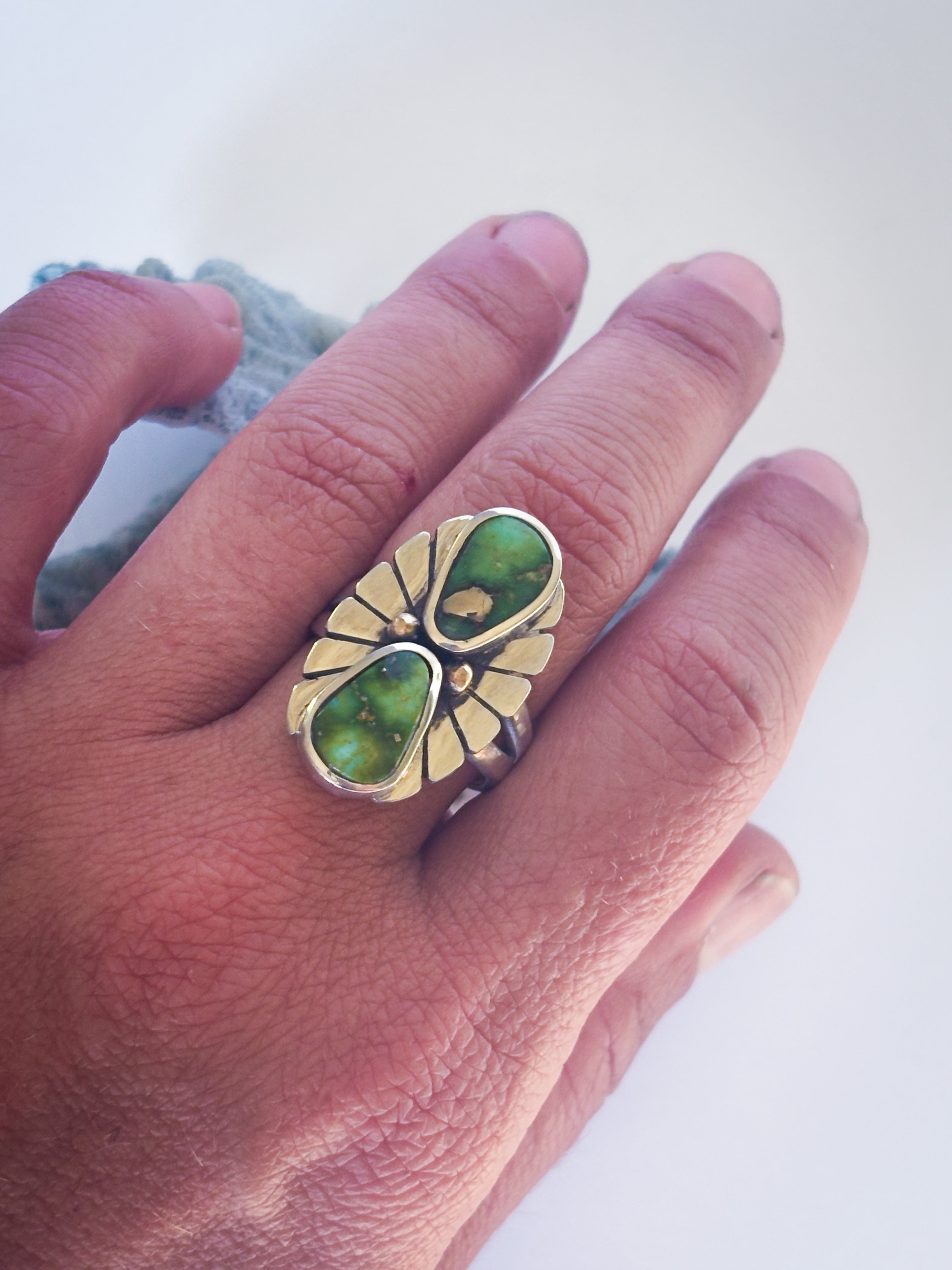 Fleur Ring | Sonoran Gold Turquoise & Sterling Silver & 14K Gold | Size 7
