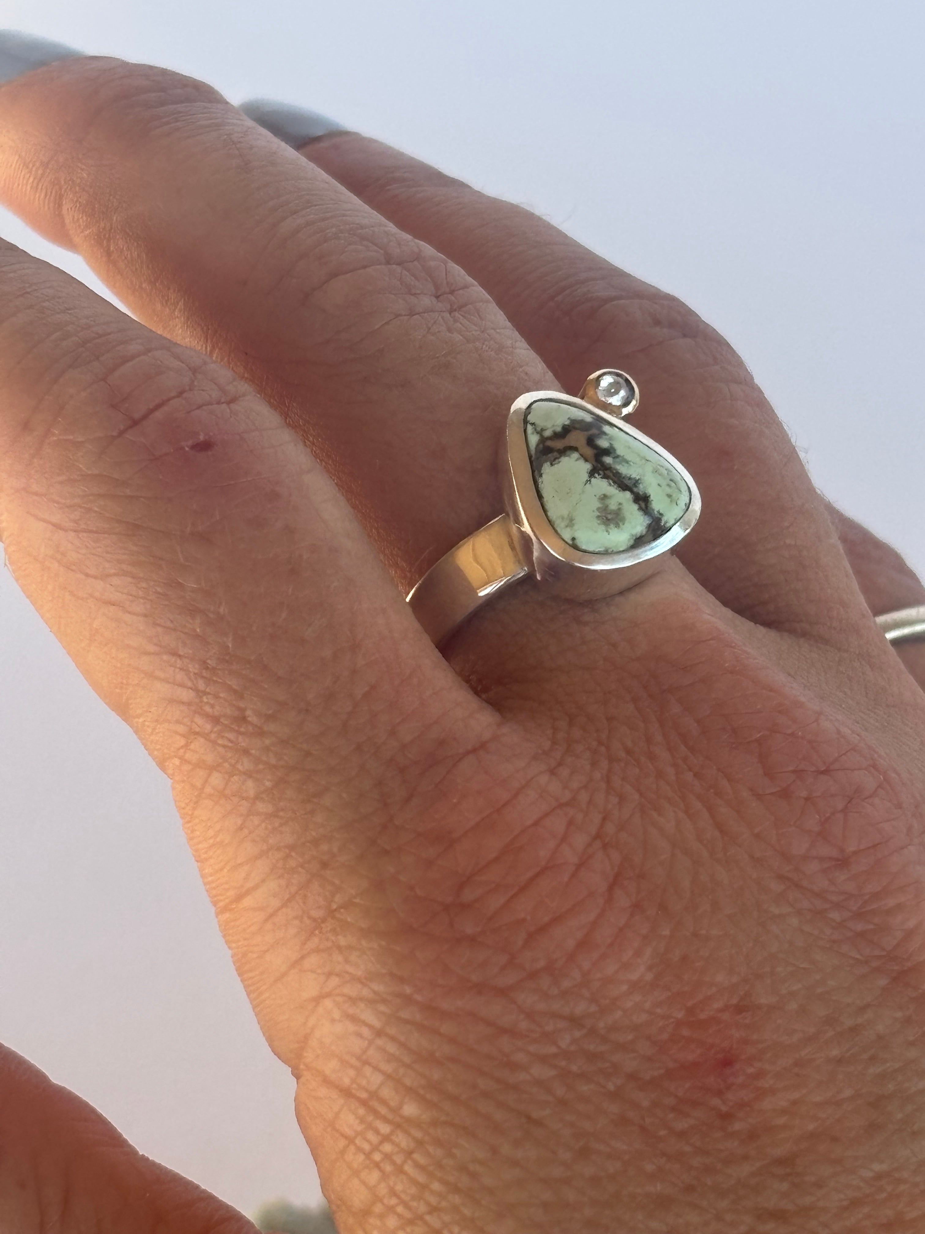 Damele Turquoise & Diamond Ring | Sterling Silver & 14K Gold | Size 8