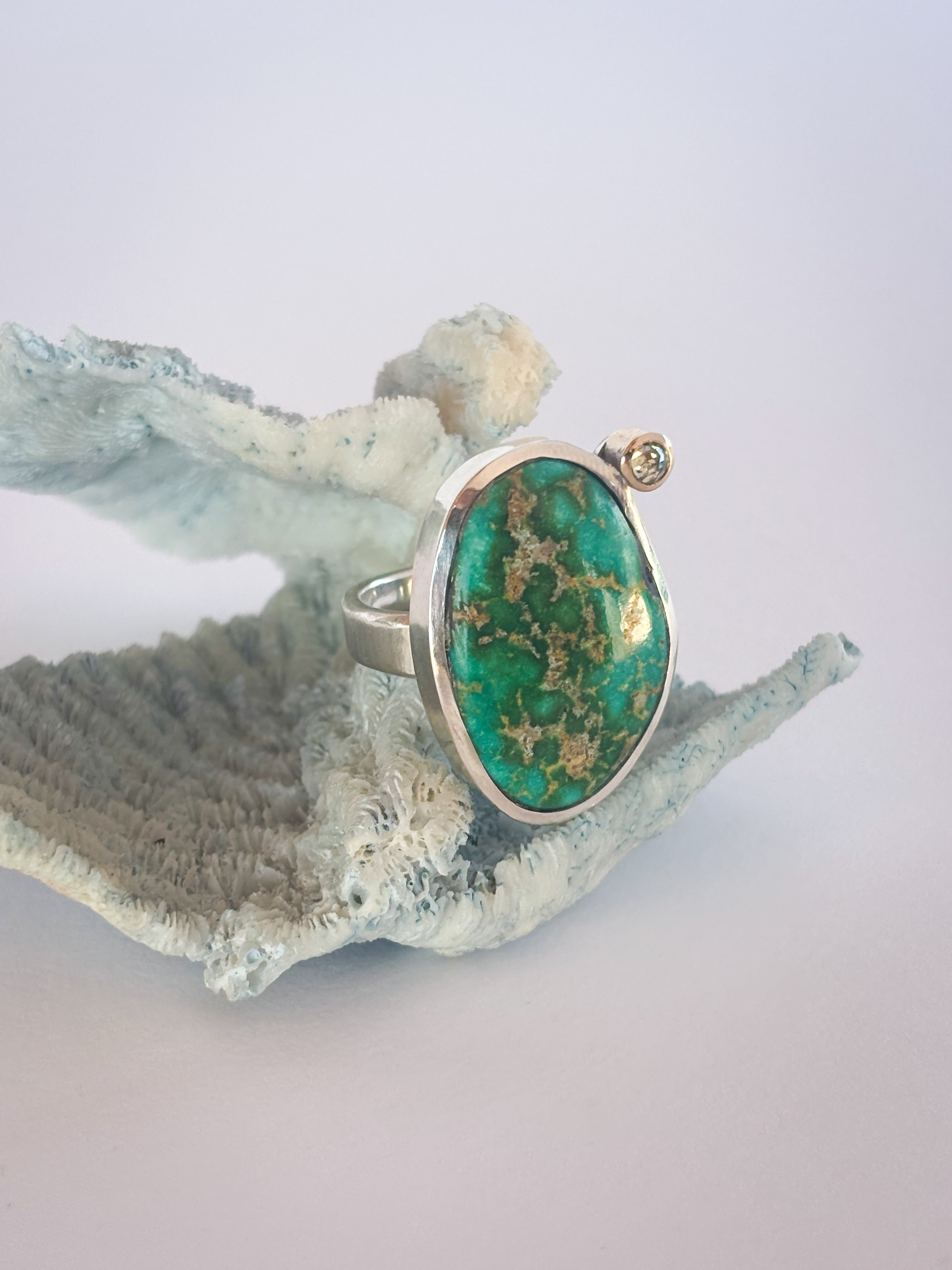 Sonoran Gold Turquoise & Diamond Ring |Sterling Silver & 14K Gold | Size 6.5