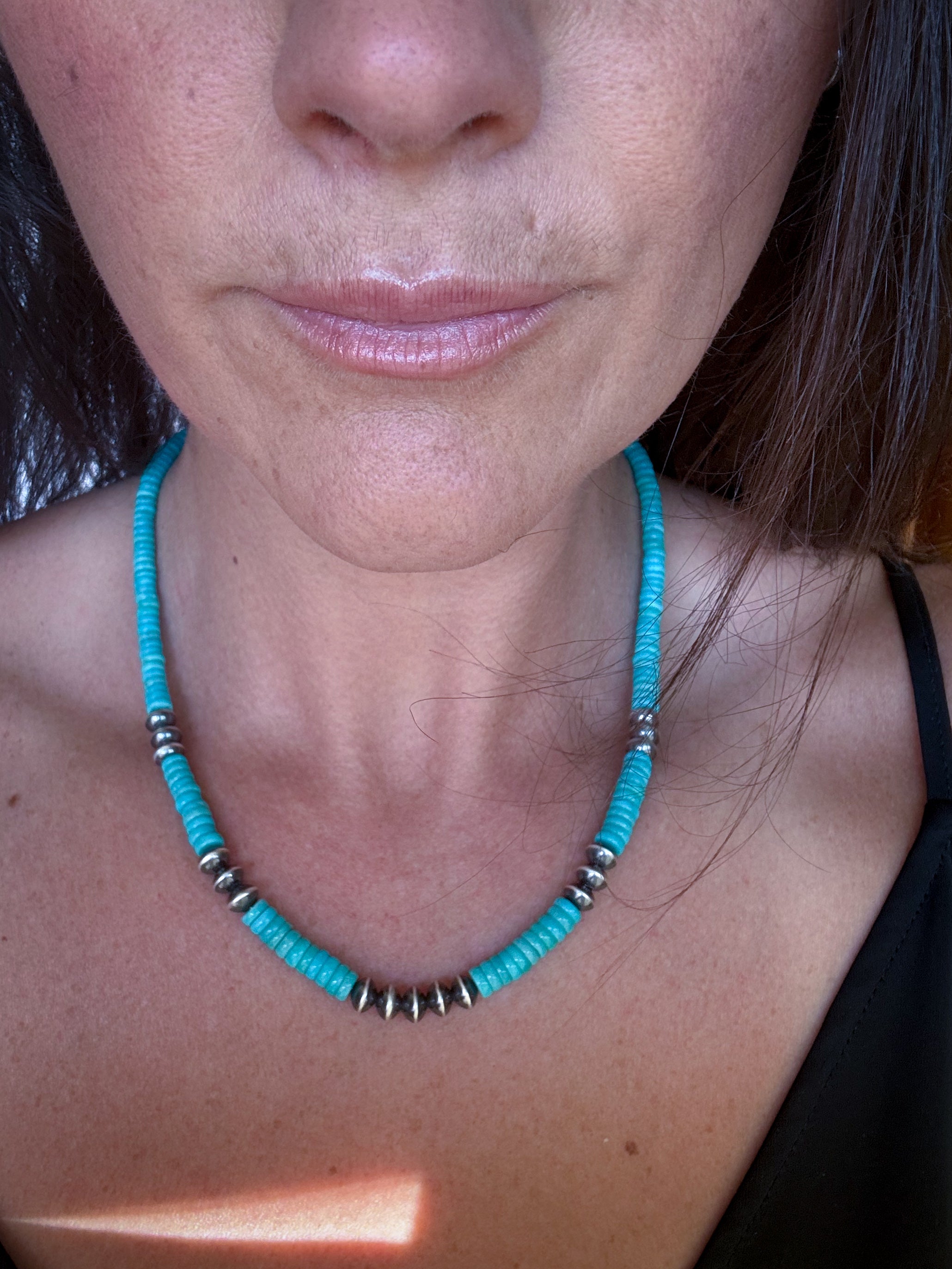 Turquoise and Sterling Silver Pearl Beaded Necklace