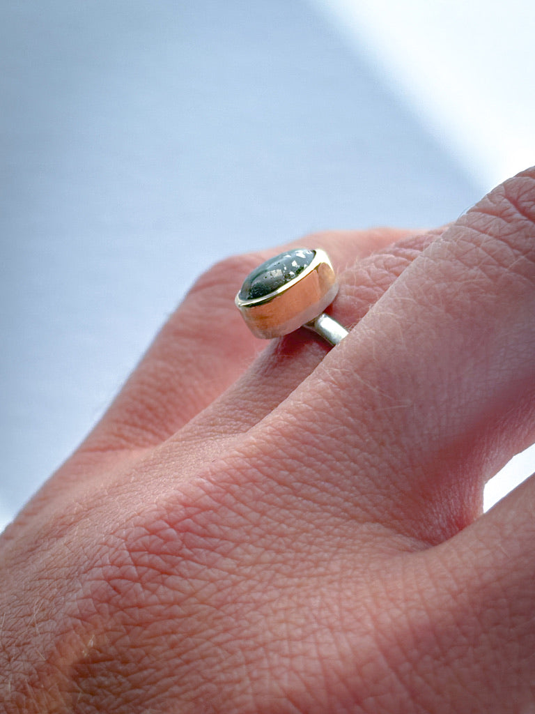 Stacker Ring | Sonoran Gold Turquoise & 14K Gold & Sterling Silver | Size 6.5