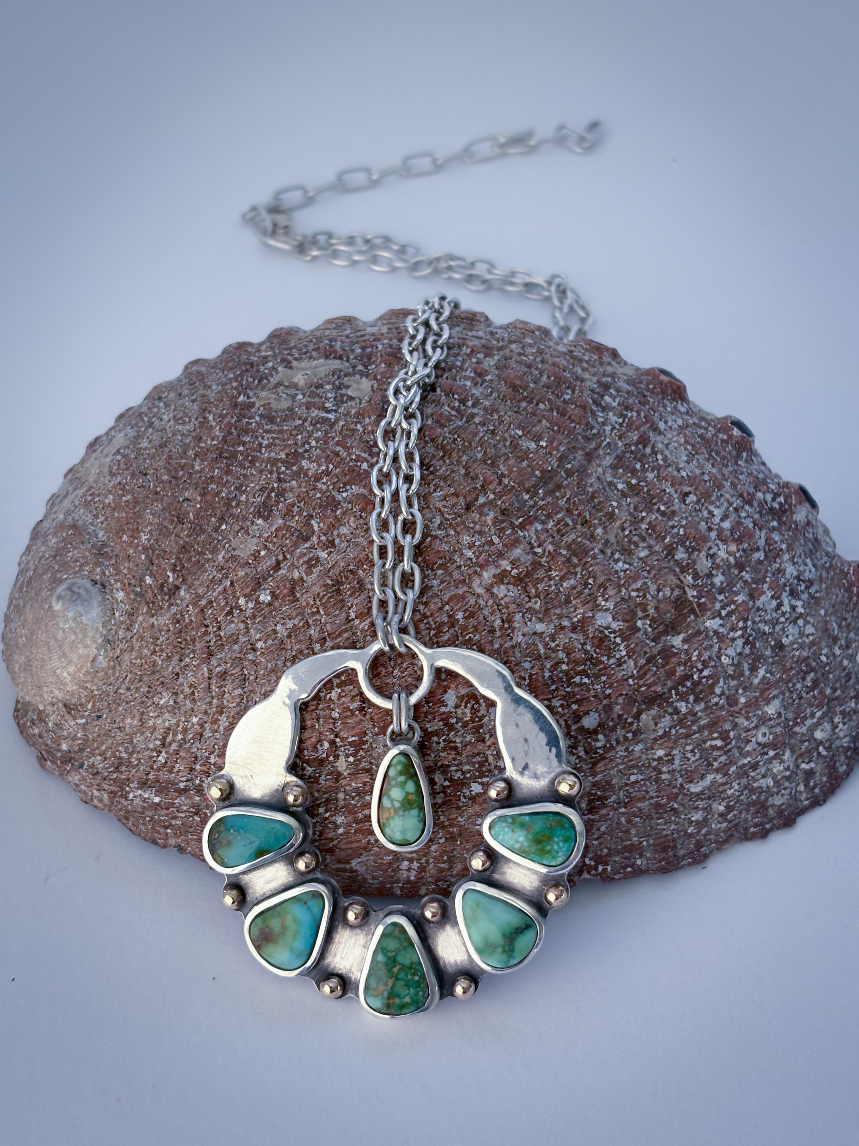 Six Stone Statement Necklace | Sonoran Gold Turquoise, 14K Gold, & Sterling Silver