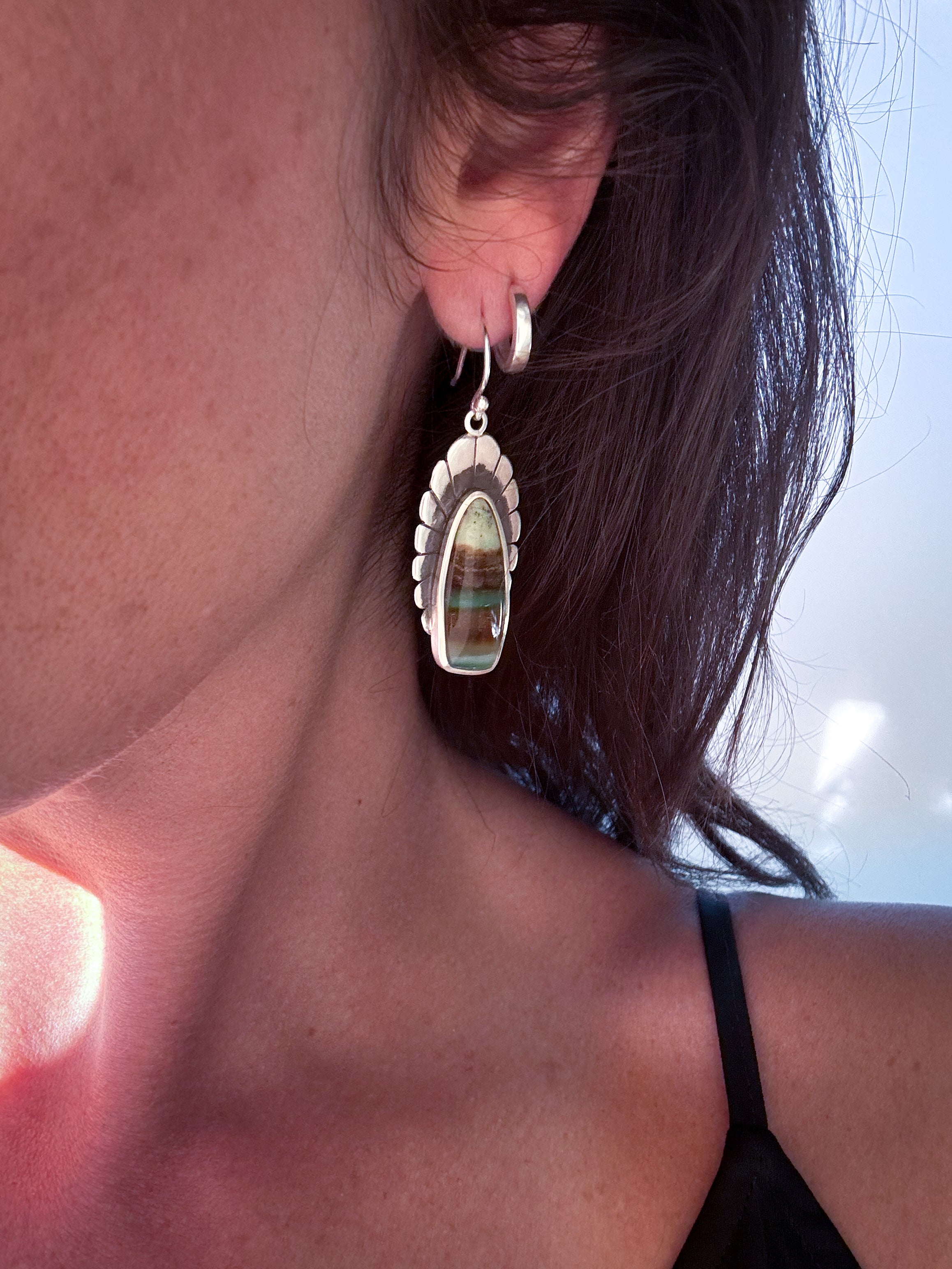 Fleur Earrings | Opalized Wood and Sterling Silver
