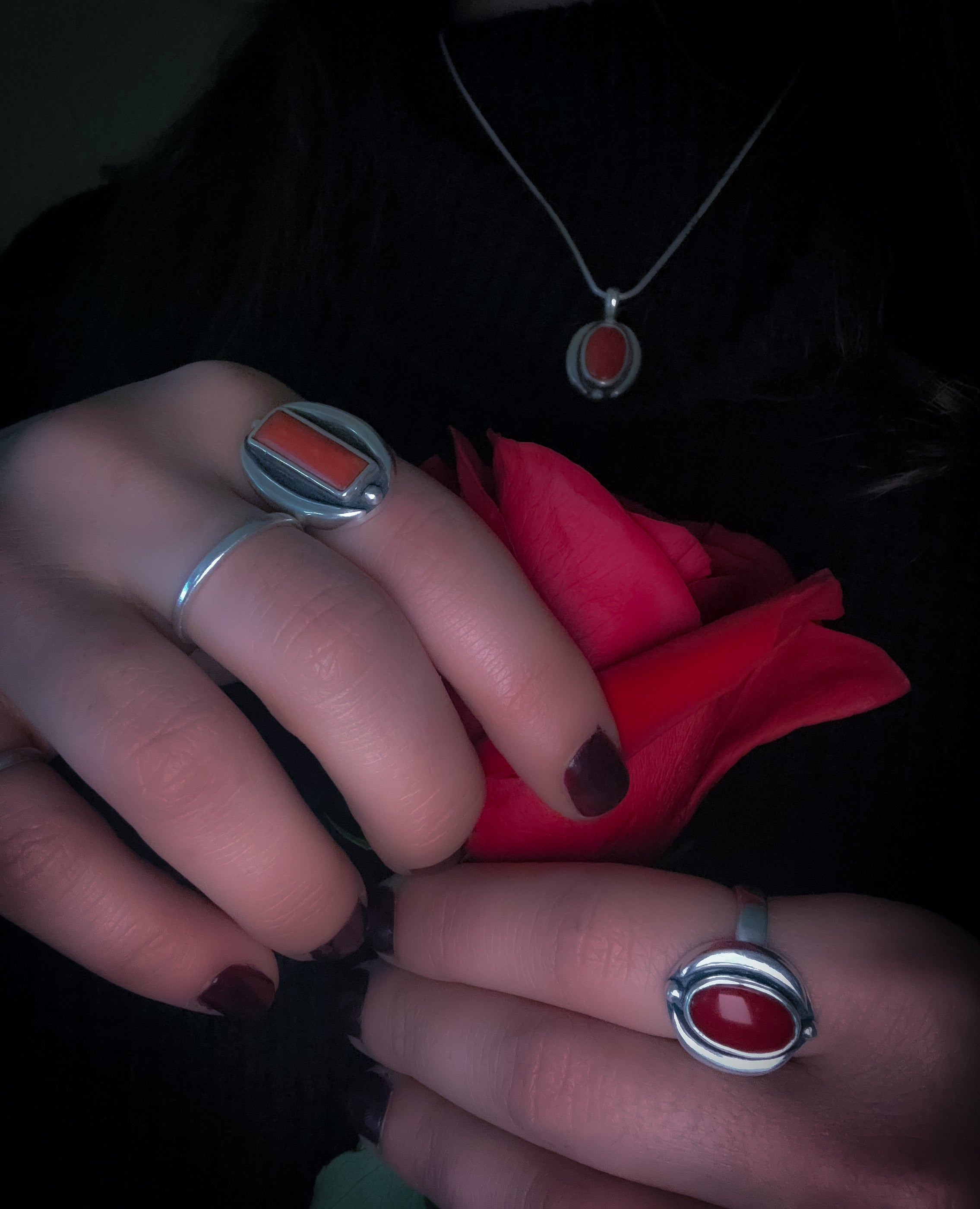 Mediterranean Red Coral & Sterling Silver Ring | Size 7.5