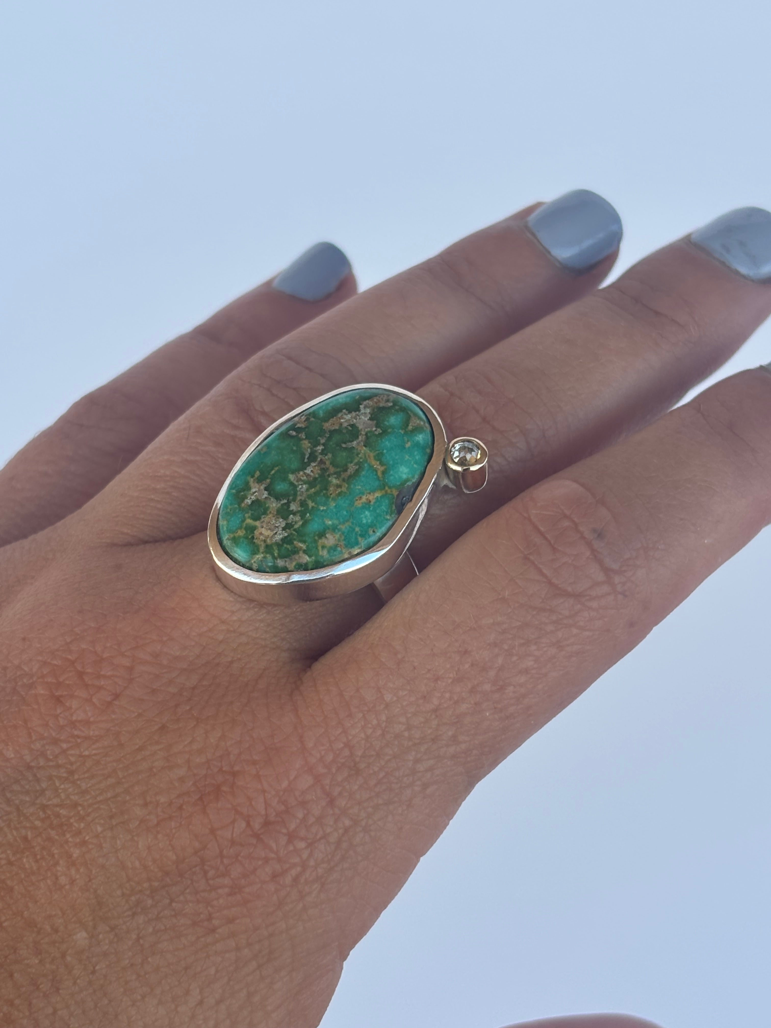 Sonoran Gold Turquoise & Diamond Ring |Sterling Silver & 14K Gold | Size 6.5