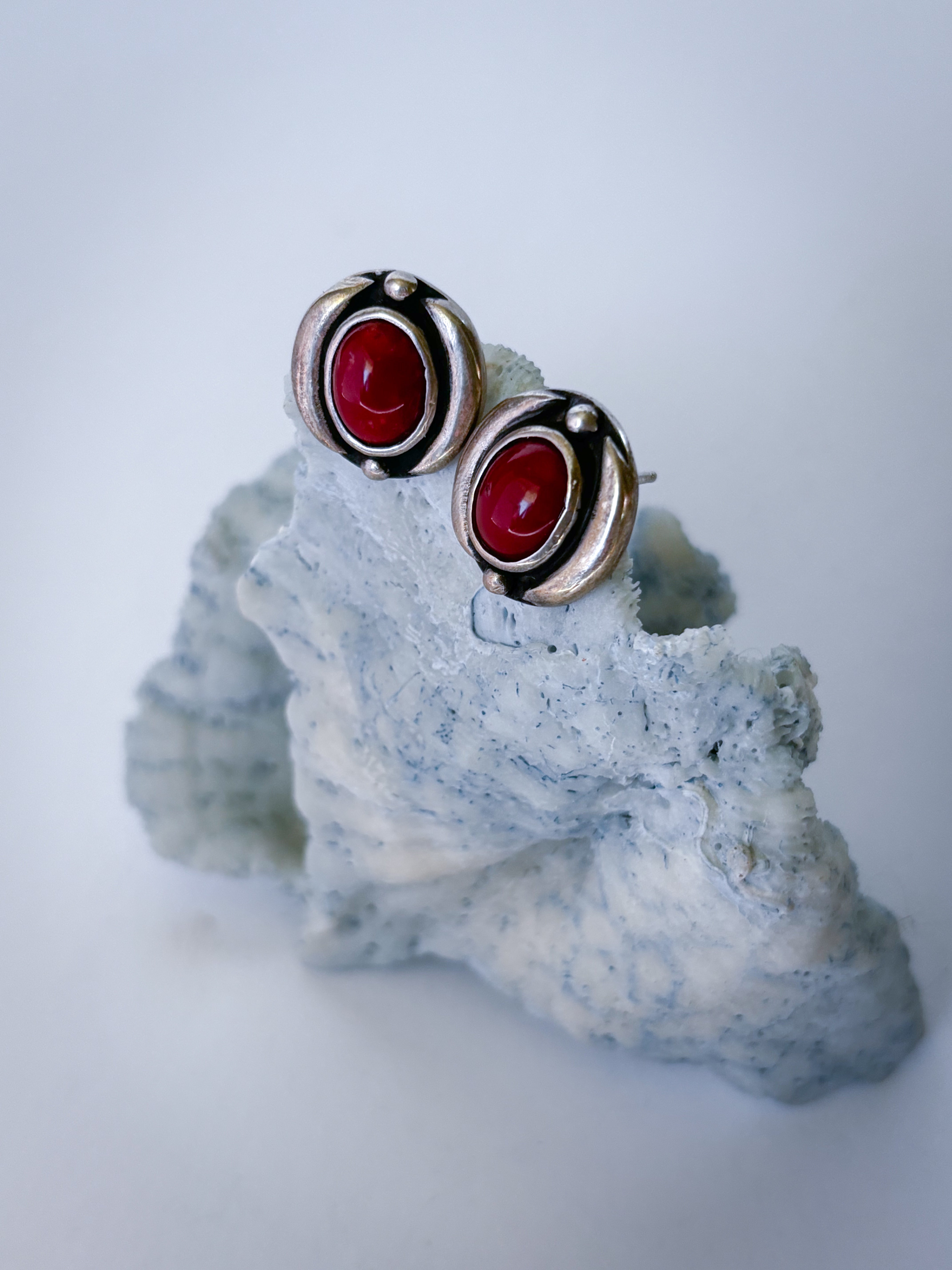 Post Earrings | Mediterranean Red Coral & Sterling Silver