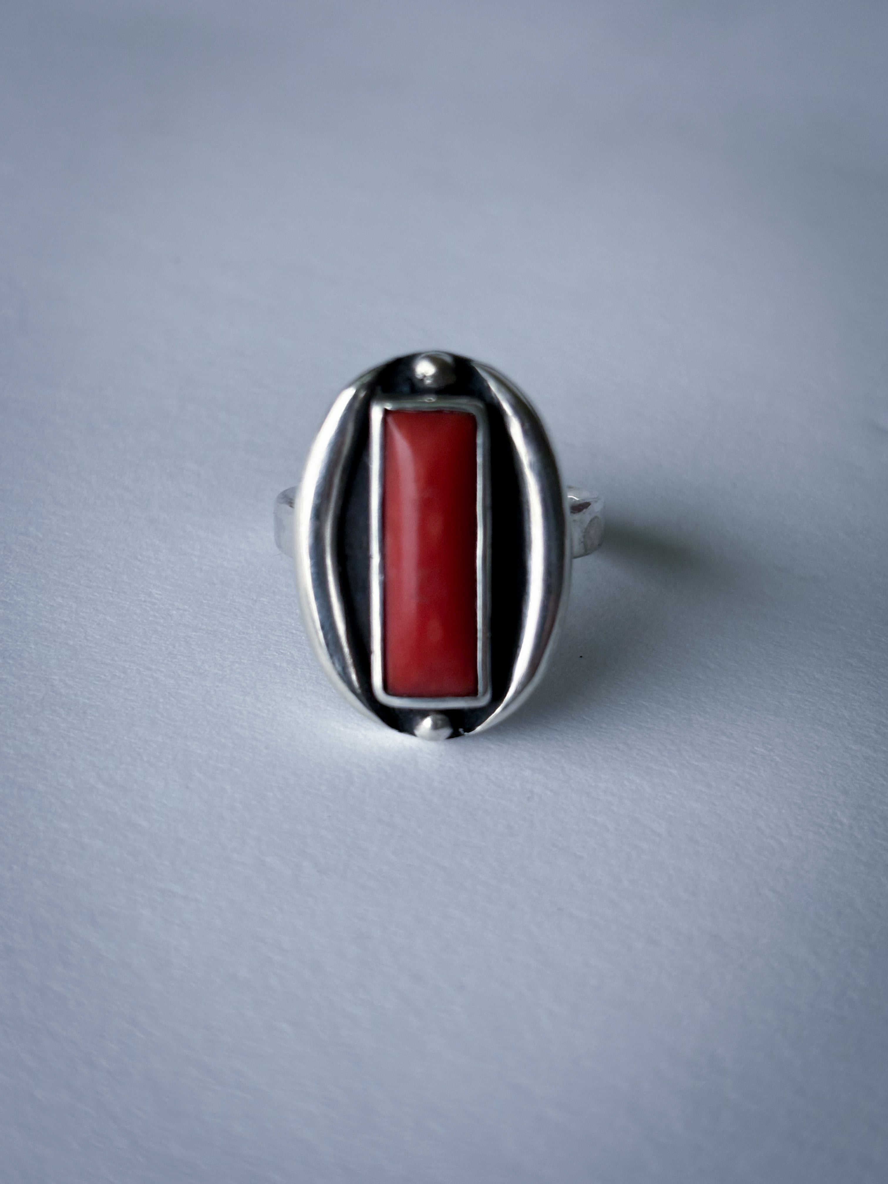 Mediterranean Red Coral & Sterling Silver Ring | Size 7.5