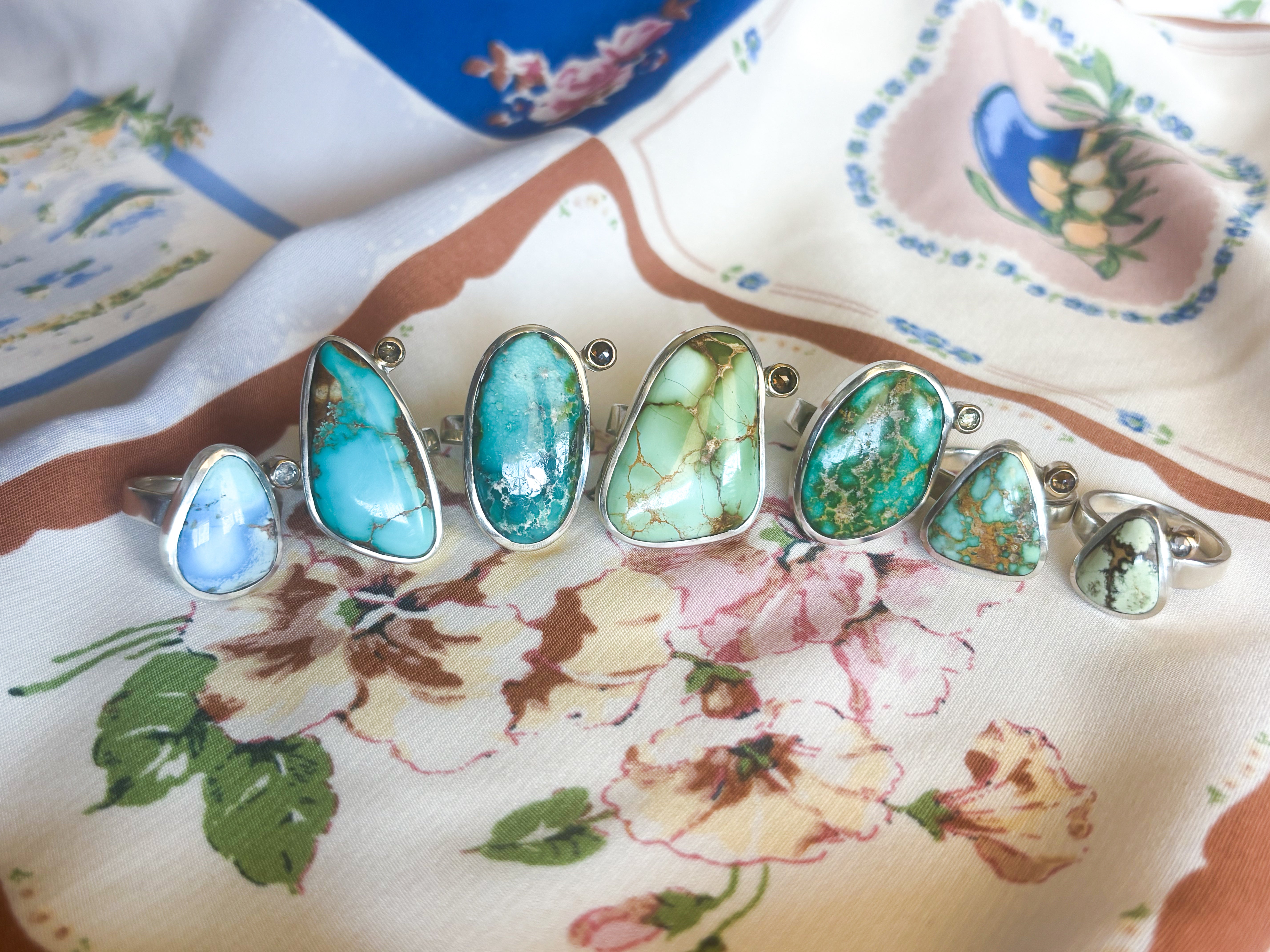 Damele Turquoise & Diamond Ring | Sterling Silver & 14K Gold | Size 8