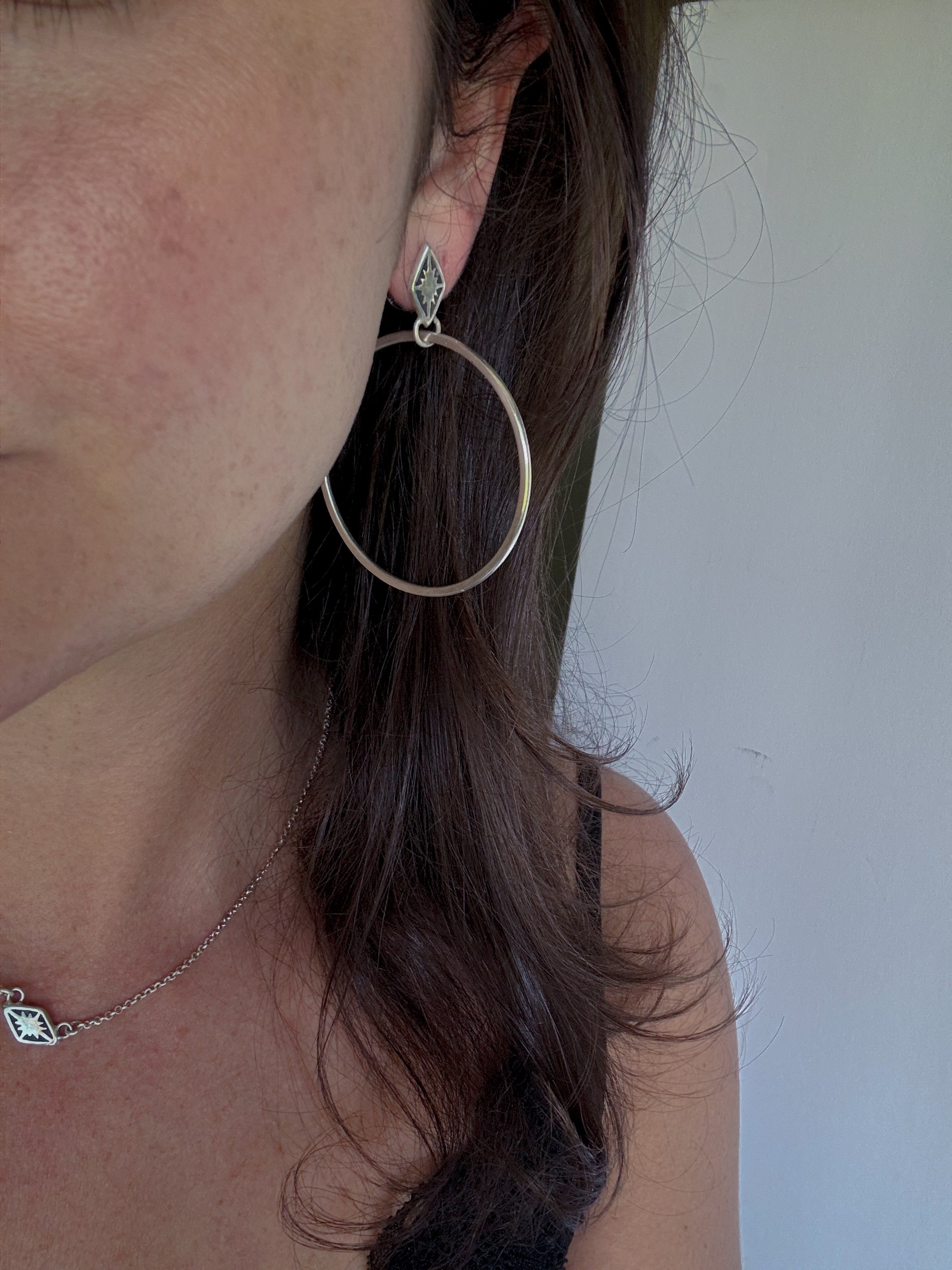 North Star Post Hoop Earrings | Sterling Silver