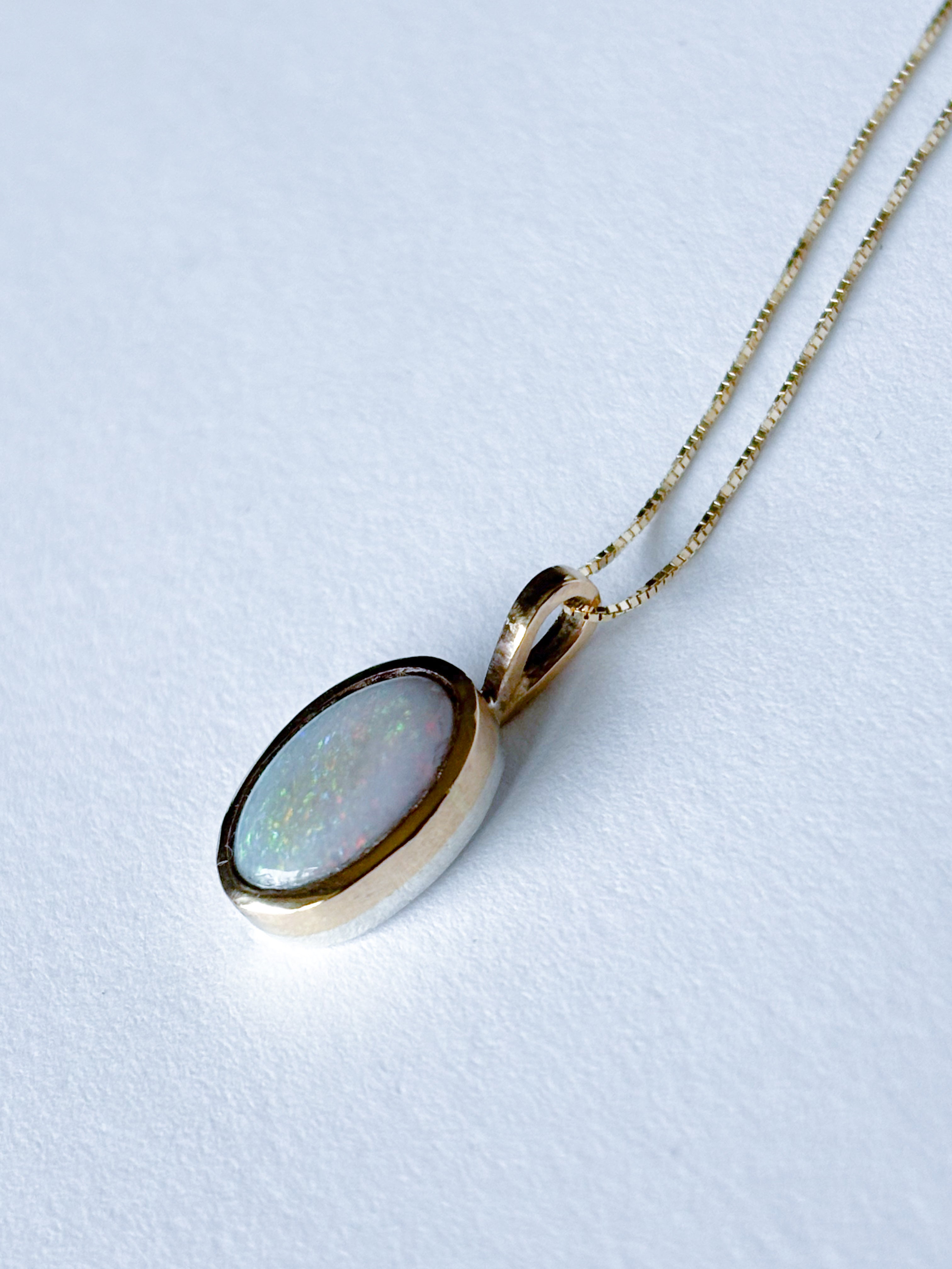 Australian Opal,  14K Gold Danity Lux Necklace with Sterling Silver backplate.