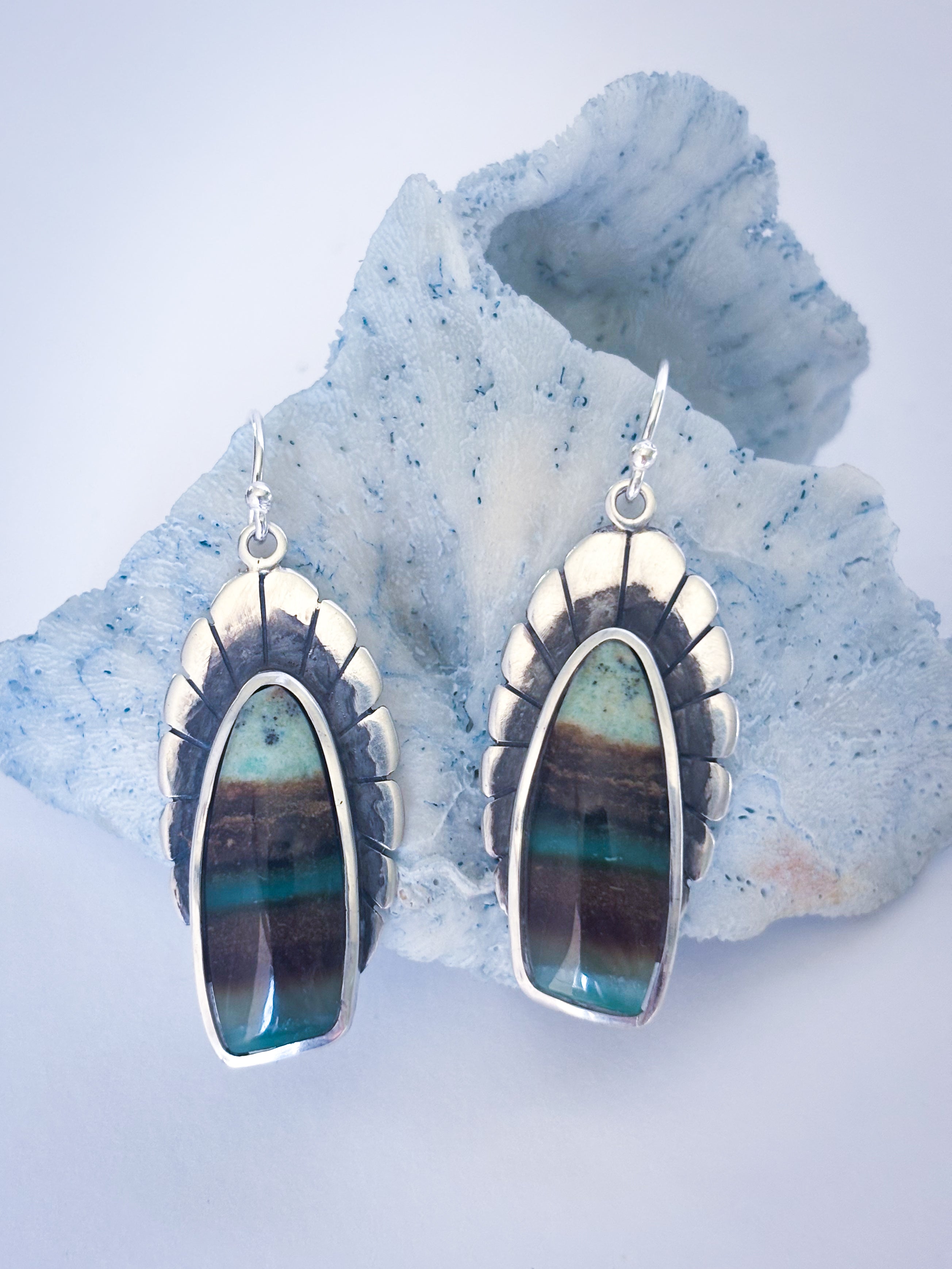 Fleur Earrings | Opalized Wood and Sterling Silver