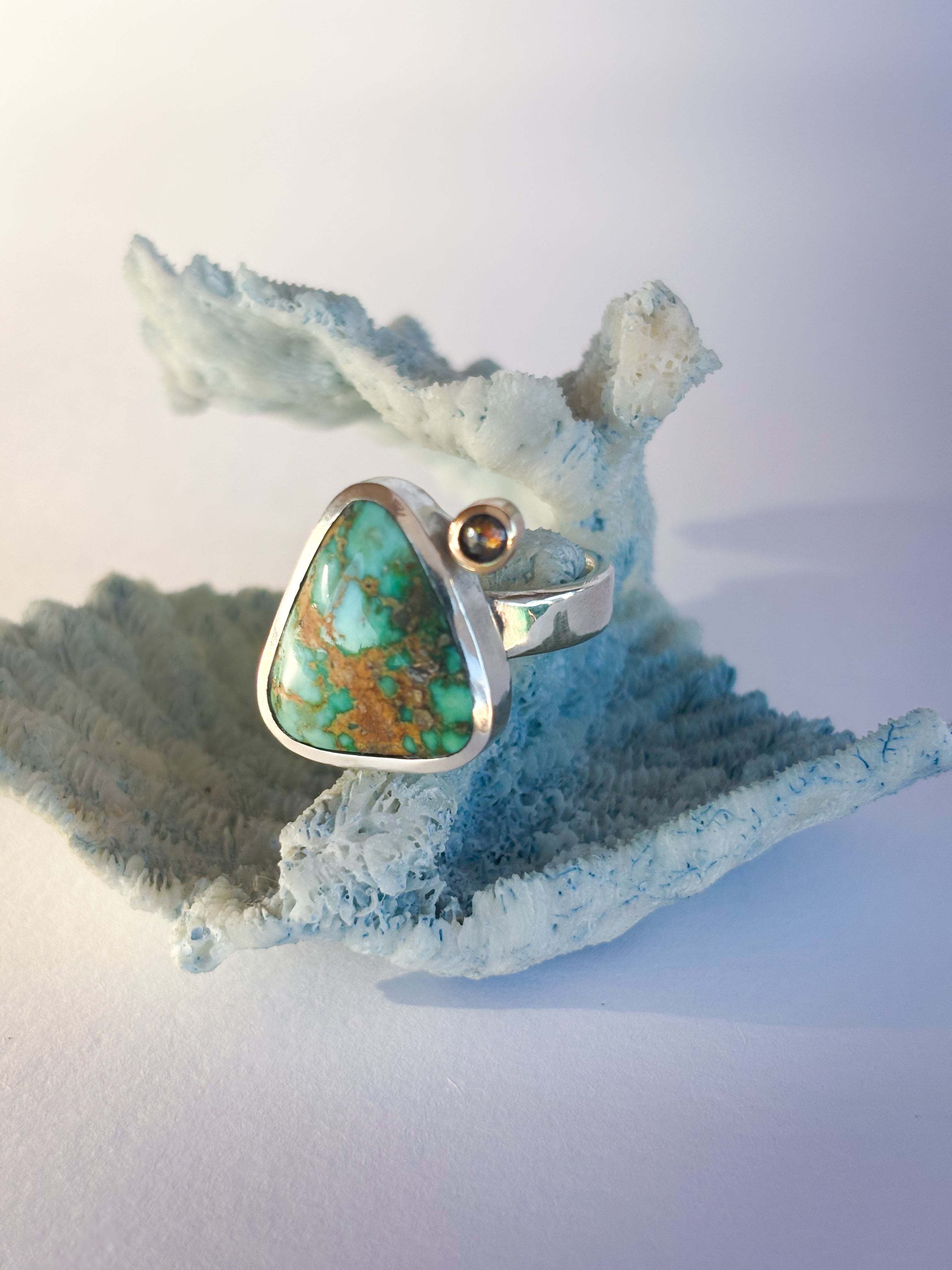 Sonoran Gold Turquoise & Diamond Ring |Sterling Silver & 14K Gold | Size 8.5