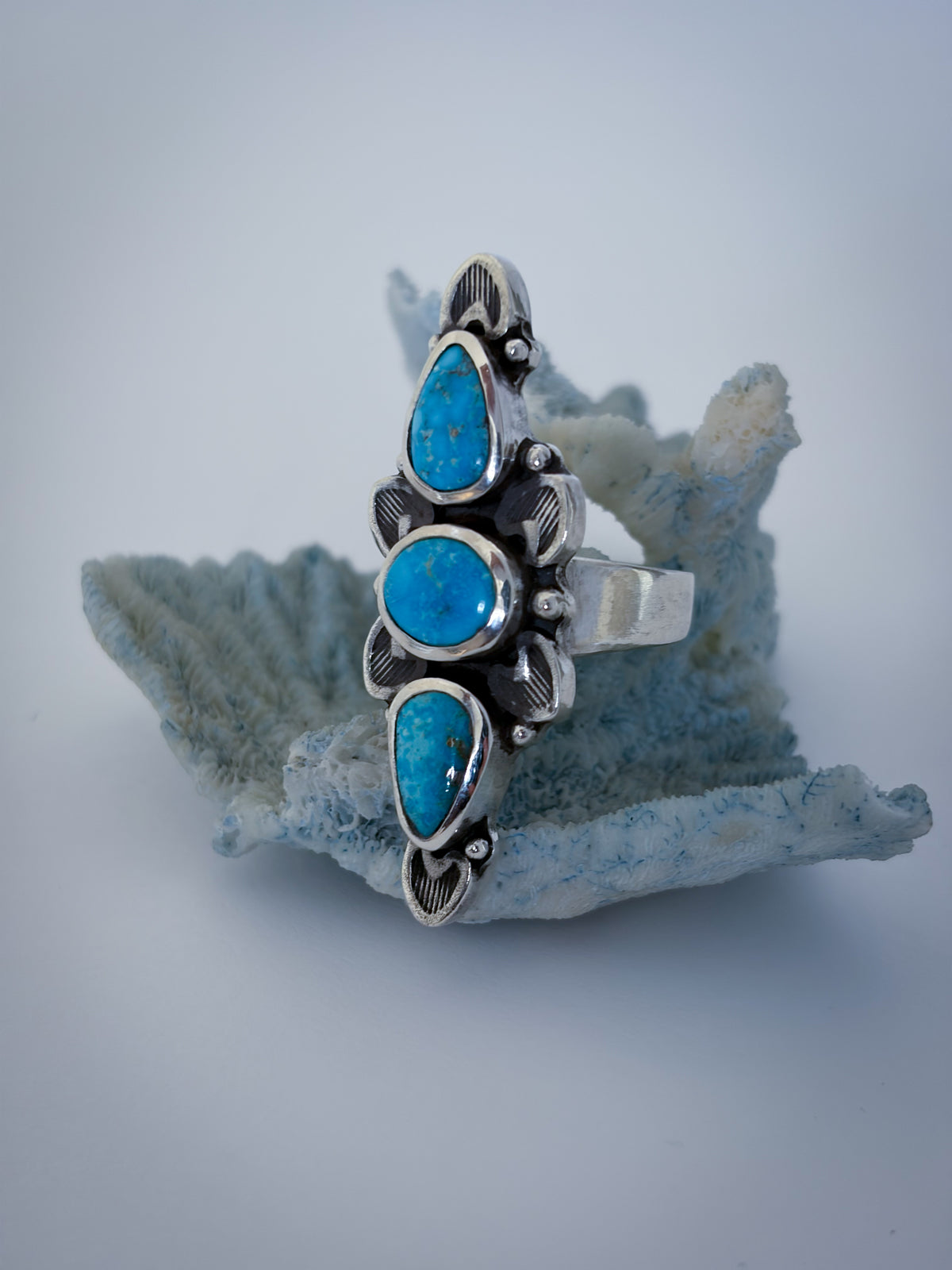 Full Bloom Ring | Blue Ridge Turquoise & Sterling Silver | Size 8.5