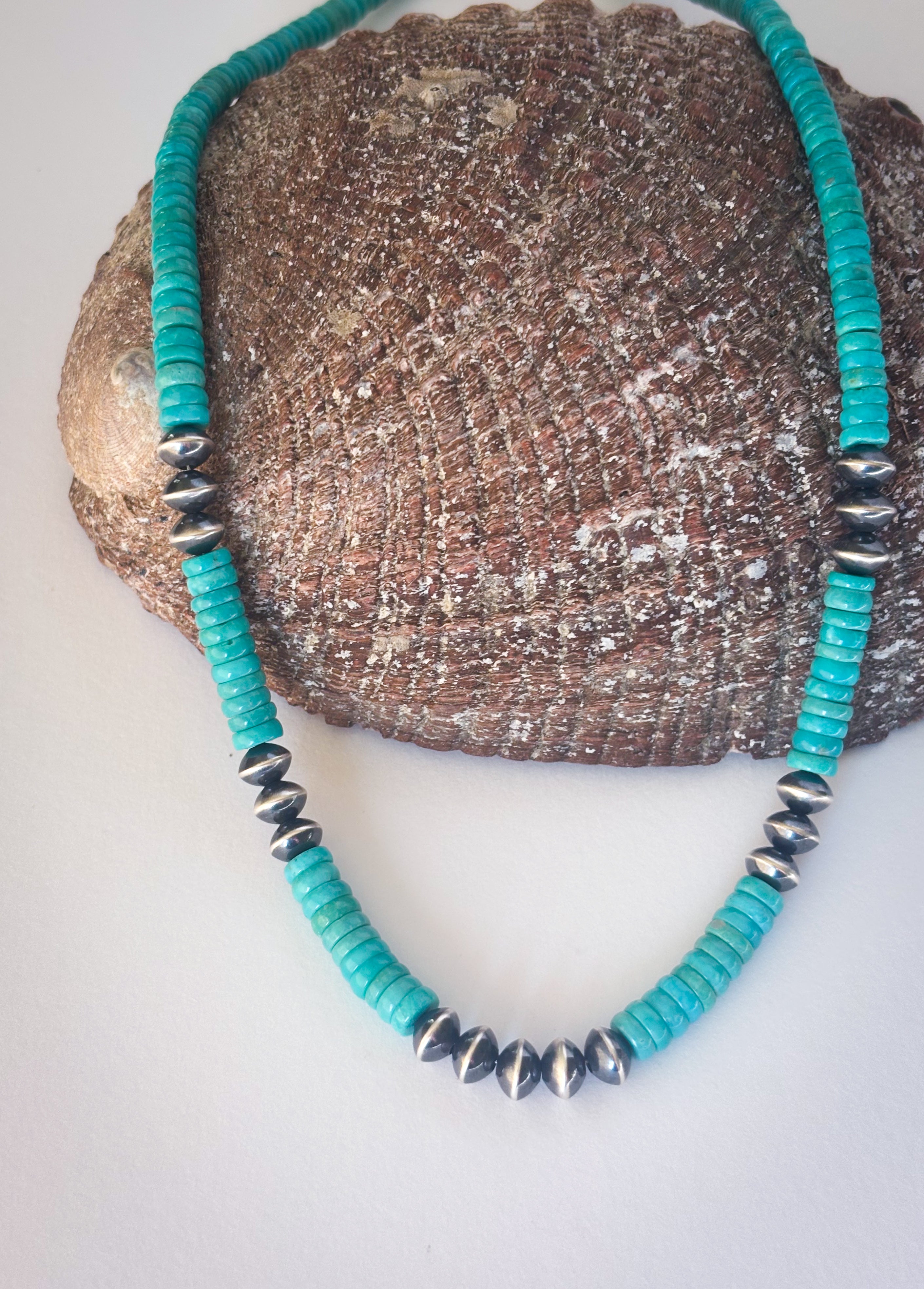 Turquoise and Sterling Silver Pearl Beaded Necklace