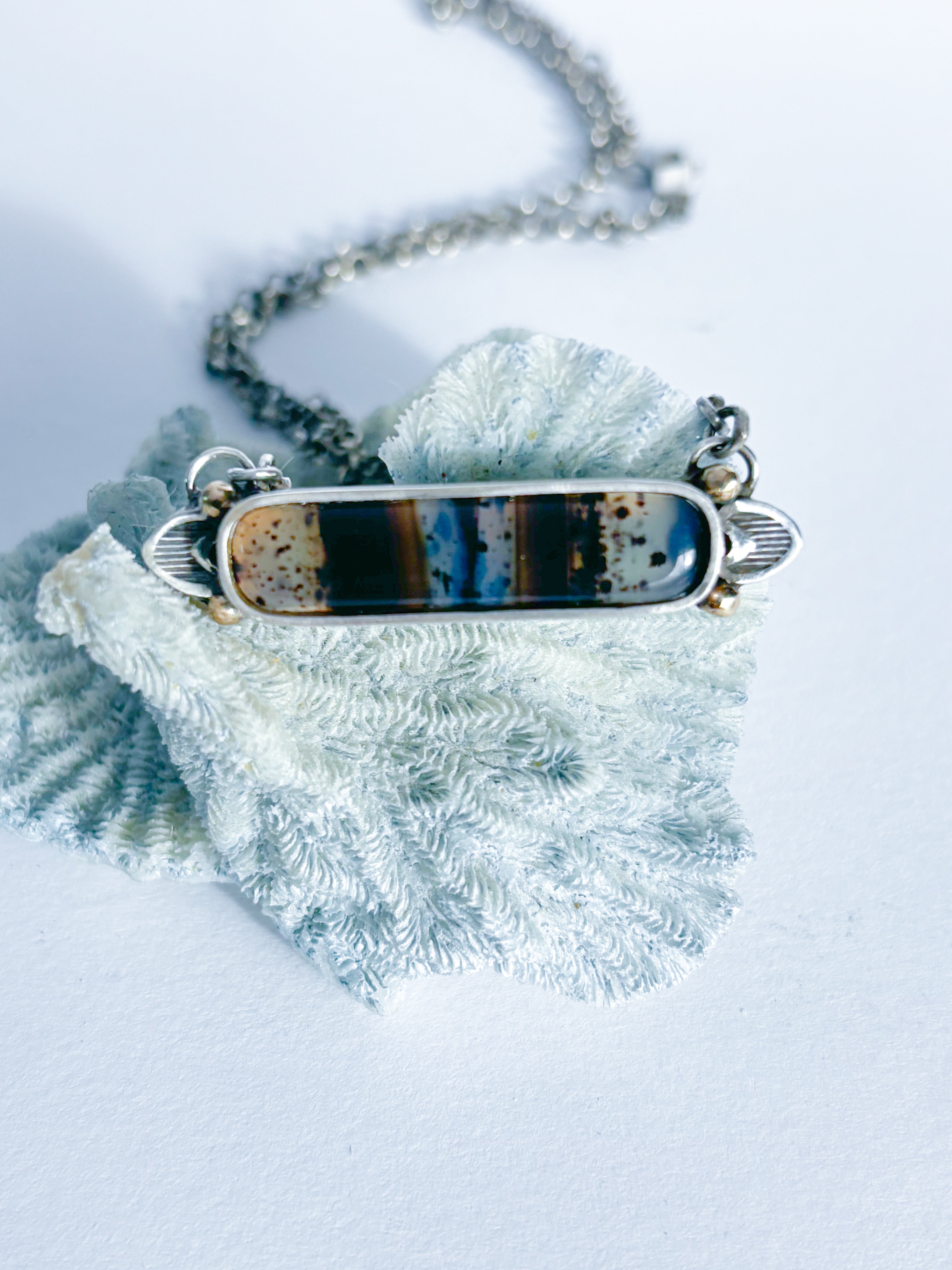 Montana Agate Sterling Silver Jewelry Necklace 14K Gold