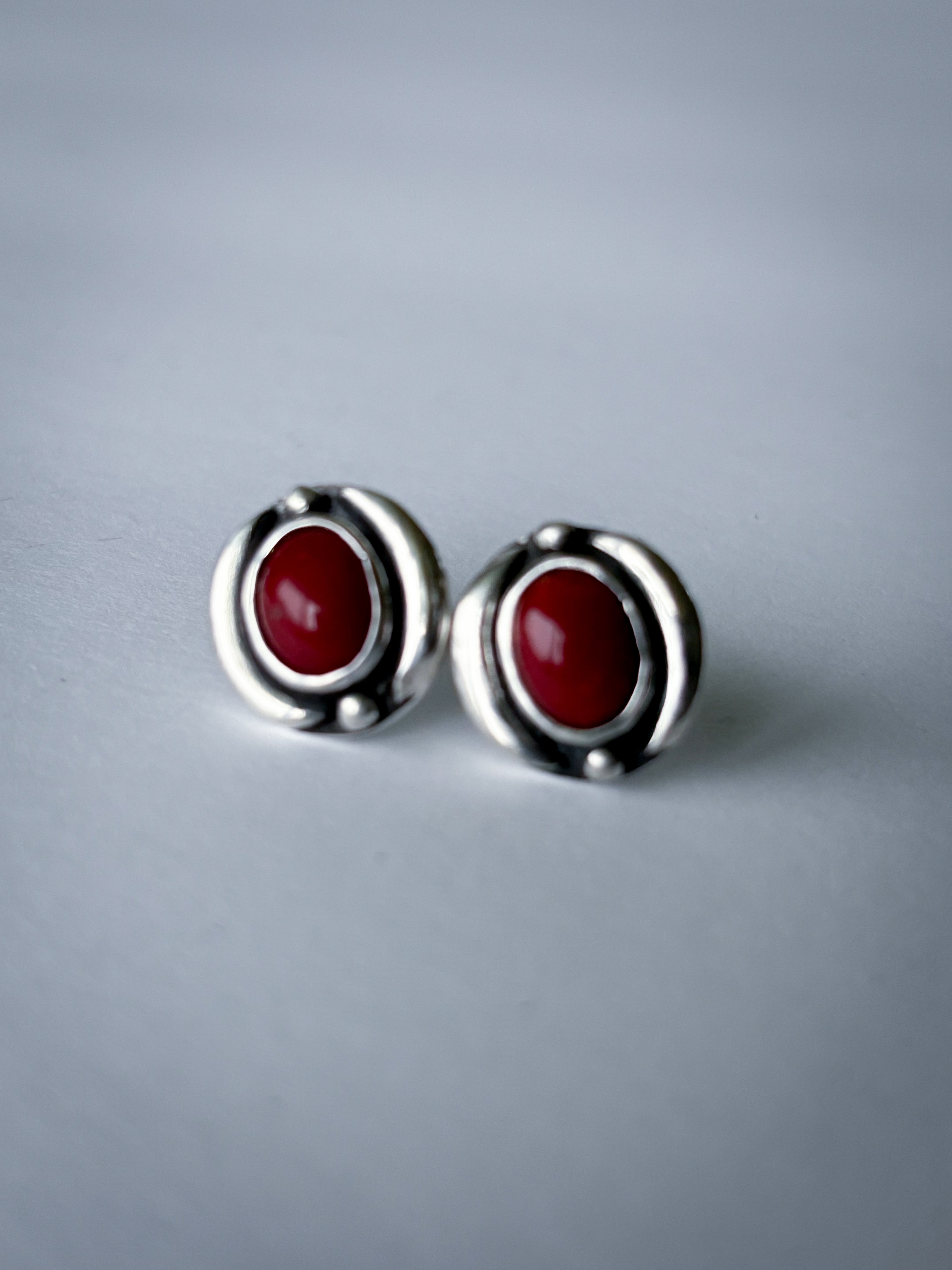 Post Earrings | Mediterranean Red Coral & Sterling Silver
