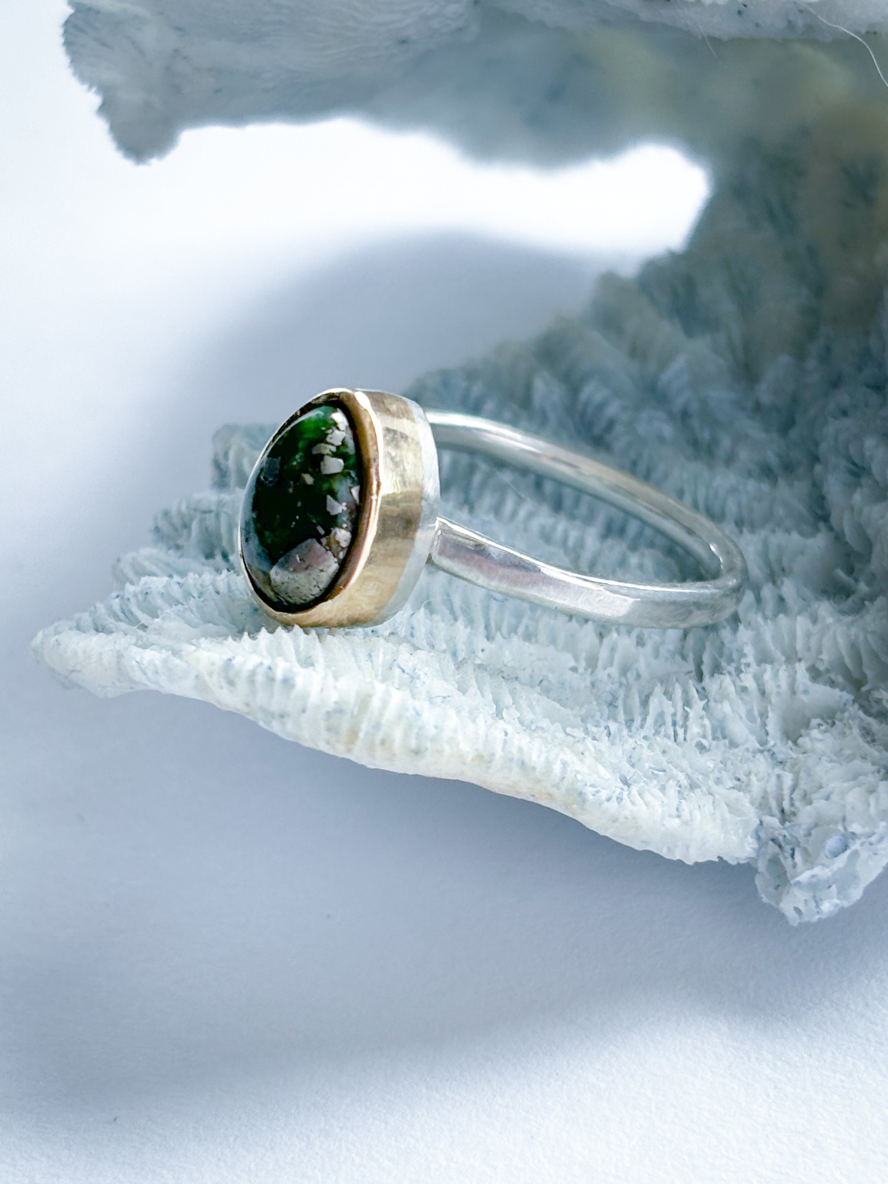 Stacker Ring | Sonoran Gold Turquoise & 14K Gold & Sterling Silver | Size 6.5