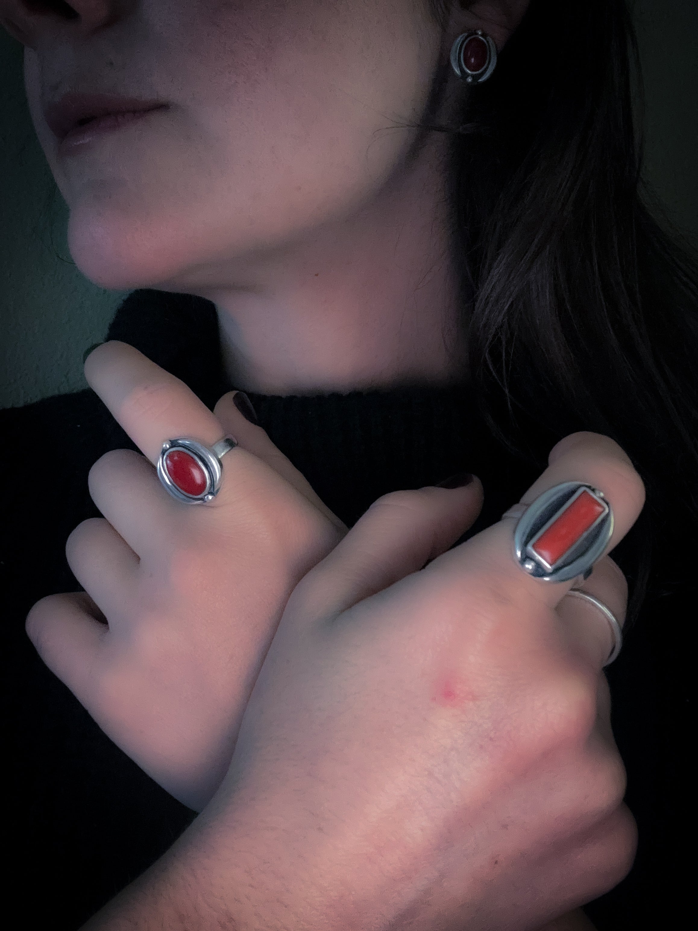 Mediterranean Red Coral & Sterling Silver Ring | Size 7.5