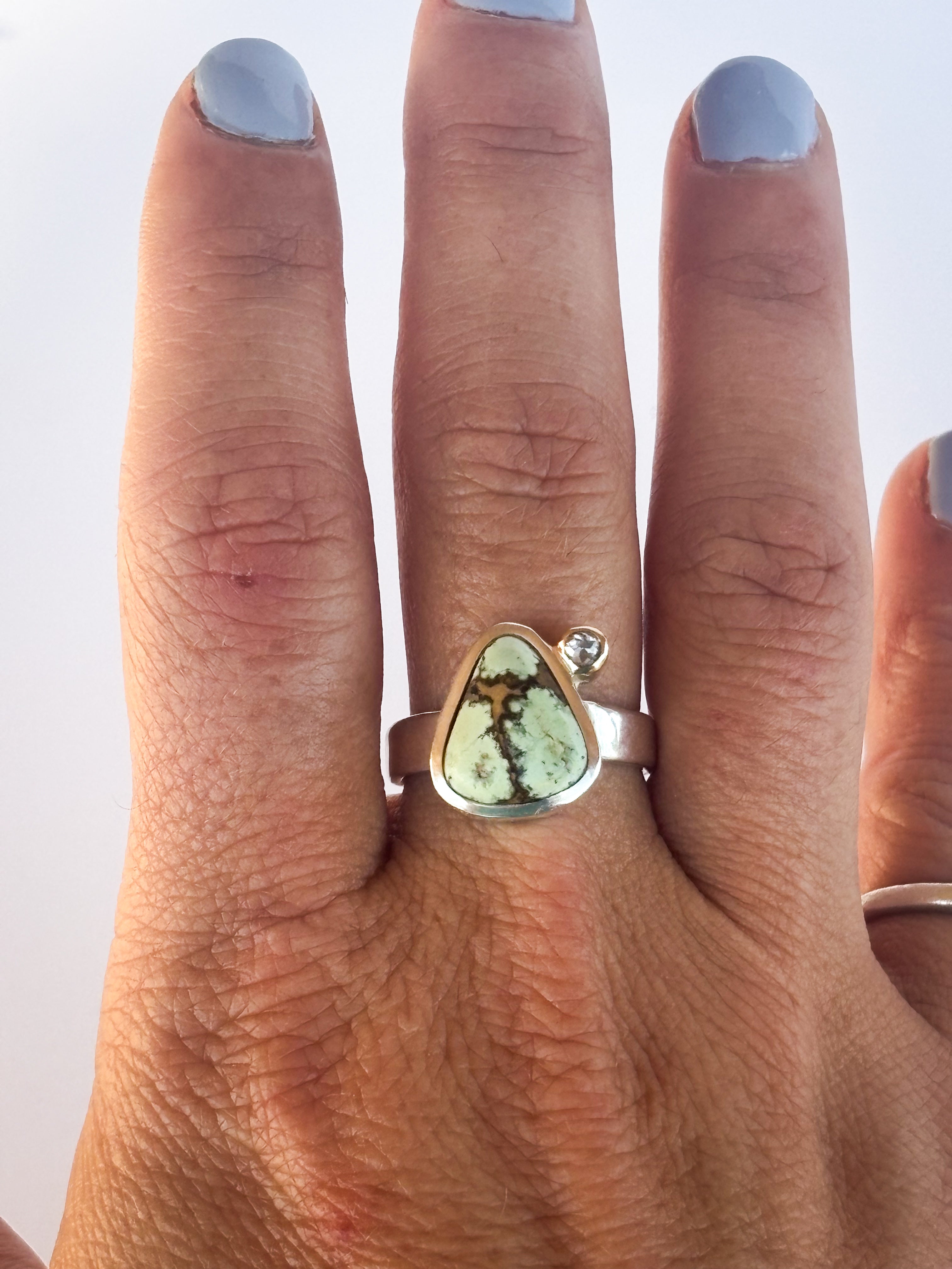 Damele Turquoise & Diamond Ring | Sterling Silver & 14K Gold | Size 8