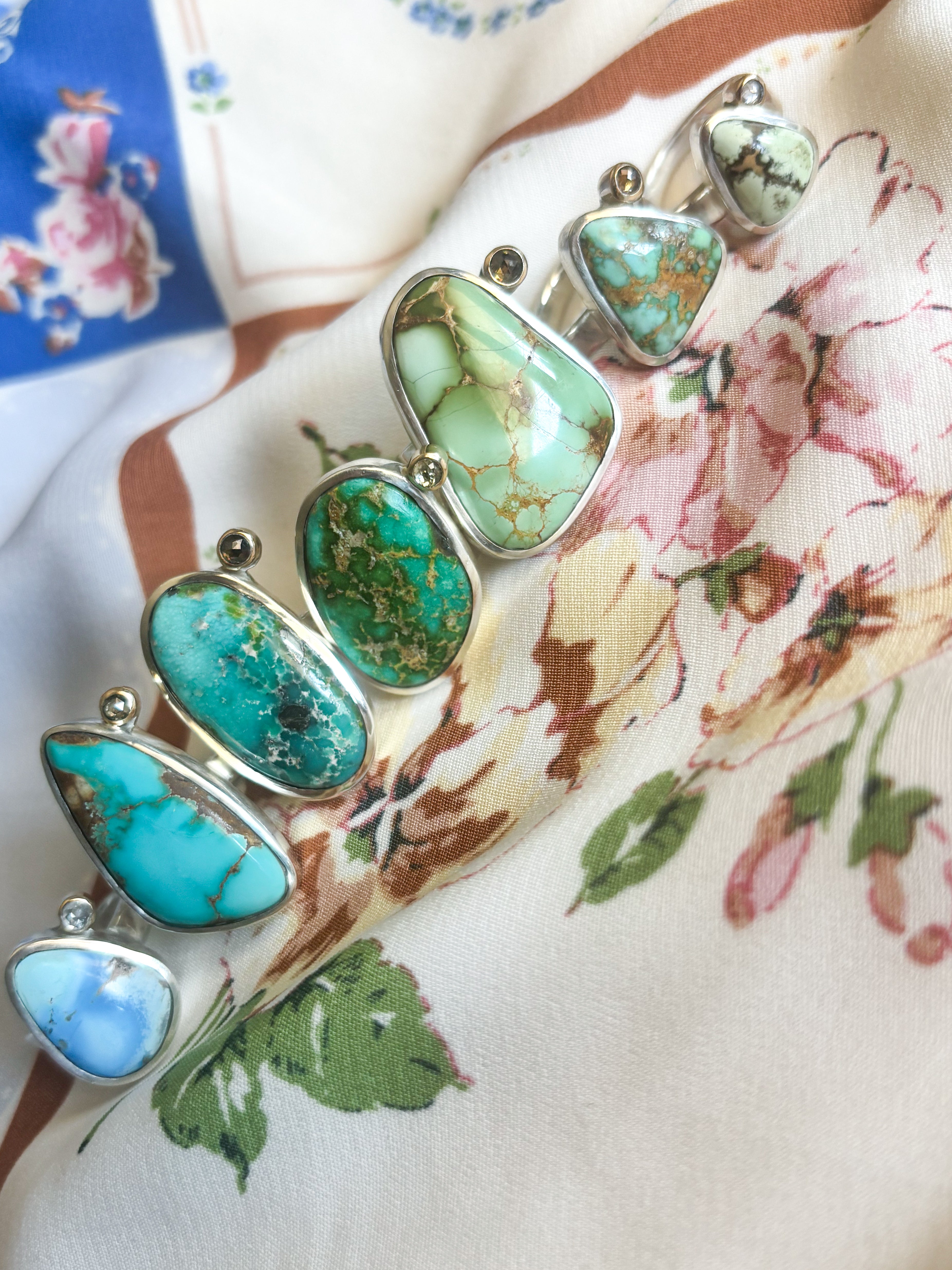 Sonoran Gold Turquoise & Diamond Ring |Sterling Silver & 14K Gold | Size 6.5