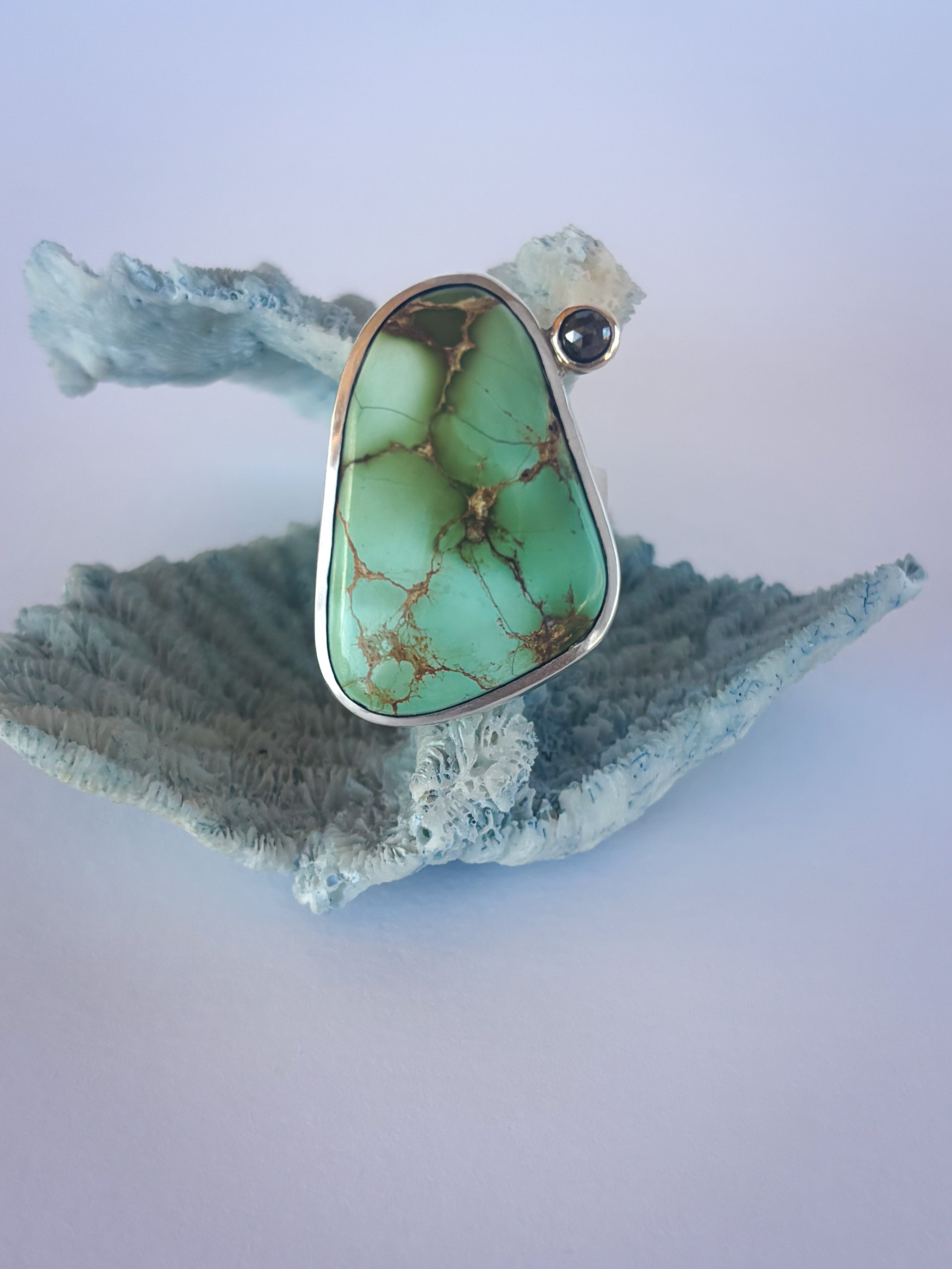 Sonoran Gold Turquoise & Diamond Ring |Sterling Silver & 14K Gold | Size 8