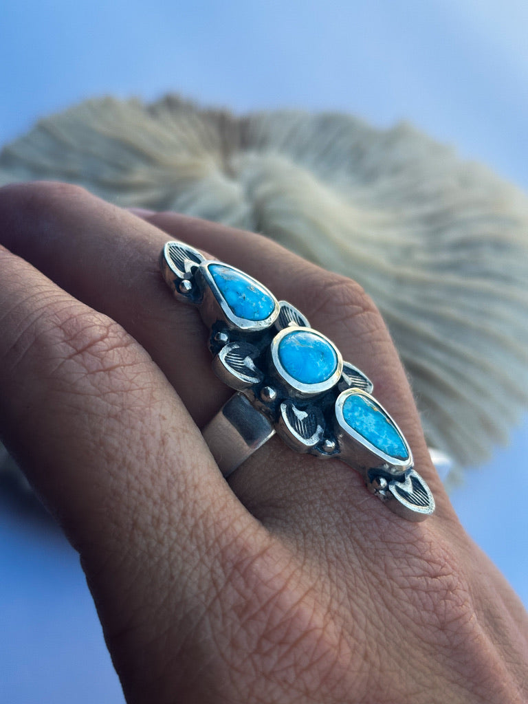 Full Bloom Ring | Bluebird Turquoise & Sterling Silver | Size 6