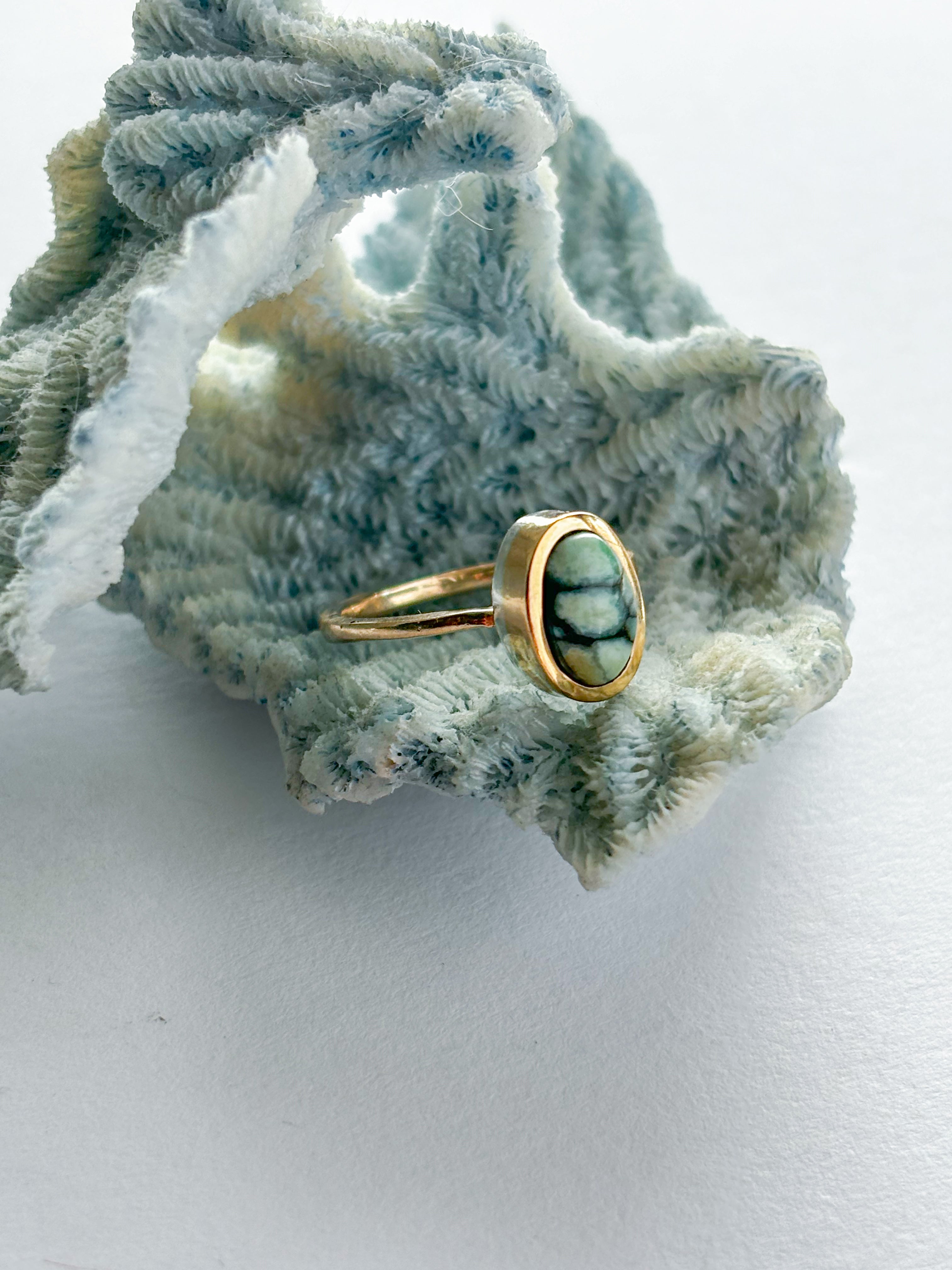 Damele Turquoise Stacker Ring | 14K Gold & Sterling Silver | Size 5.5