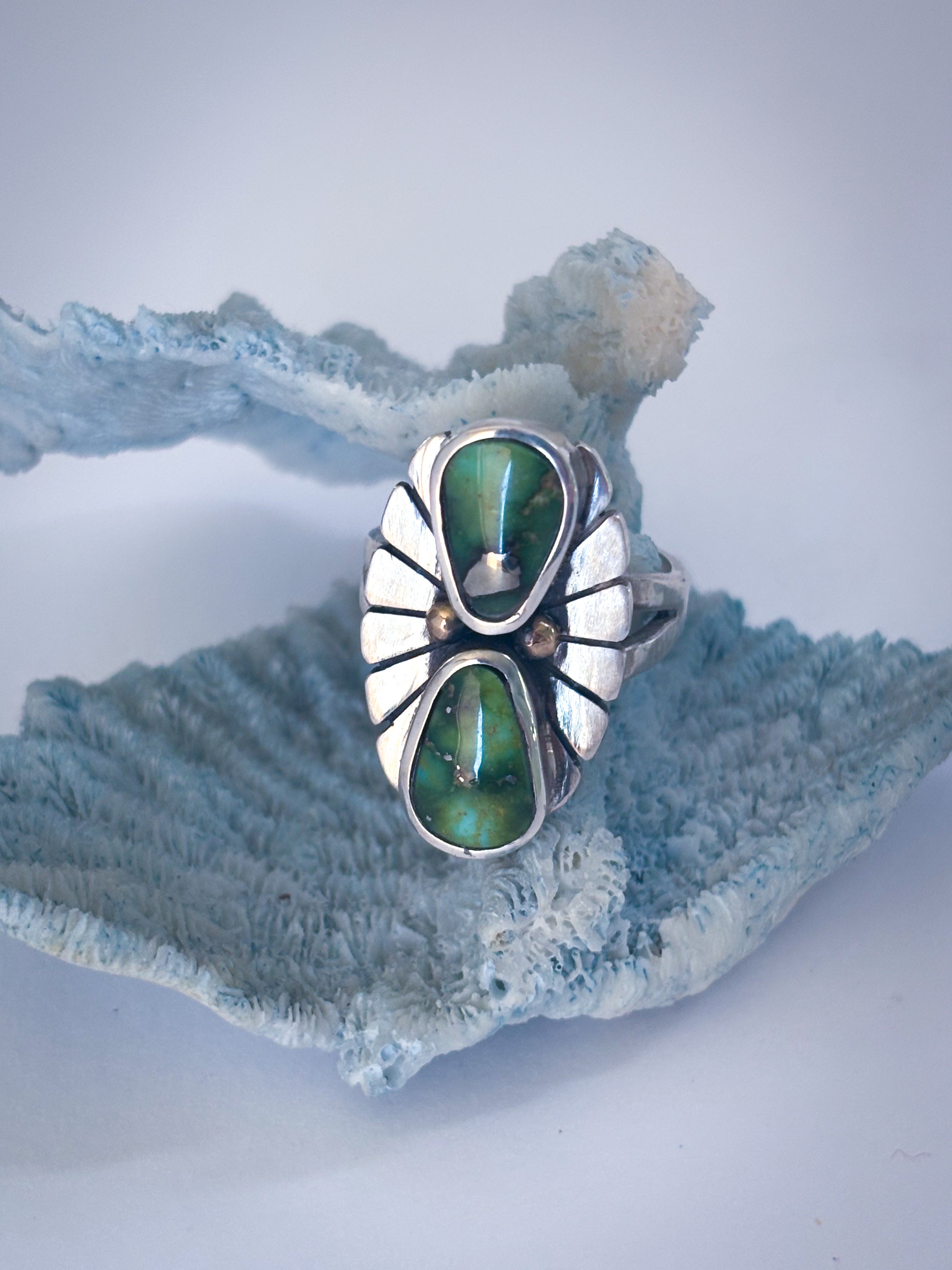 Fleur Ring | Sonoran Gold Turquoise & Sterling Silver & 14K Gold | Size 7