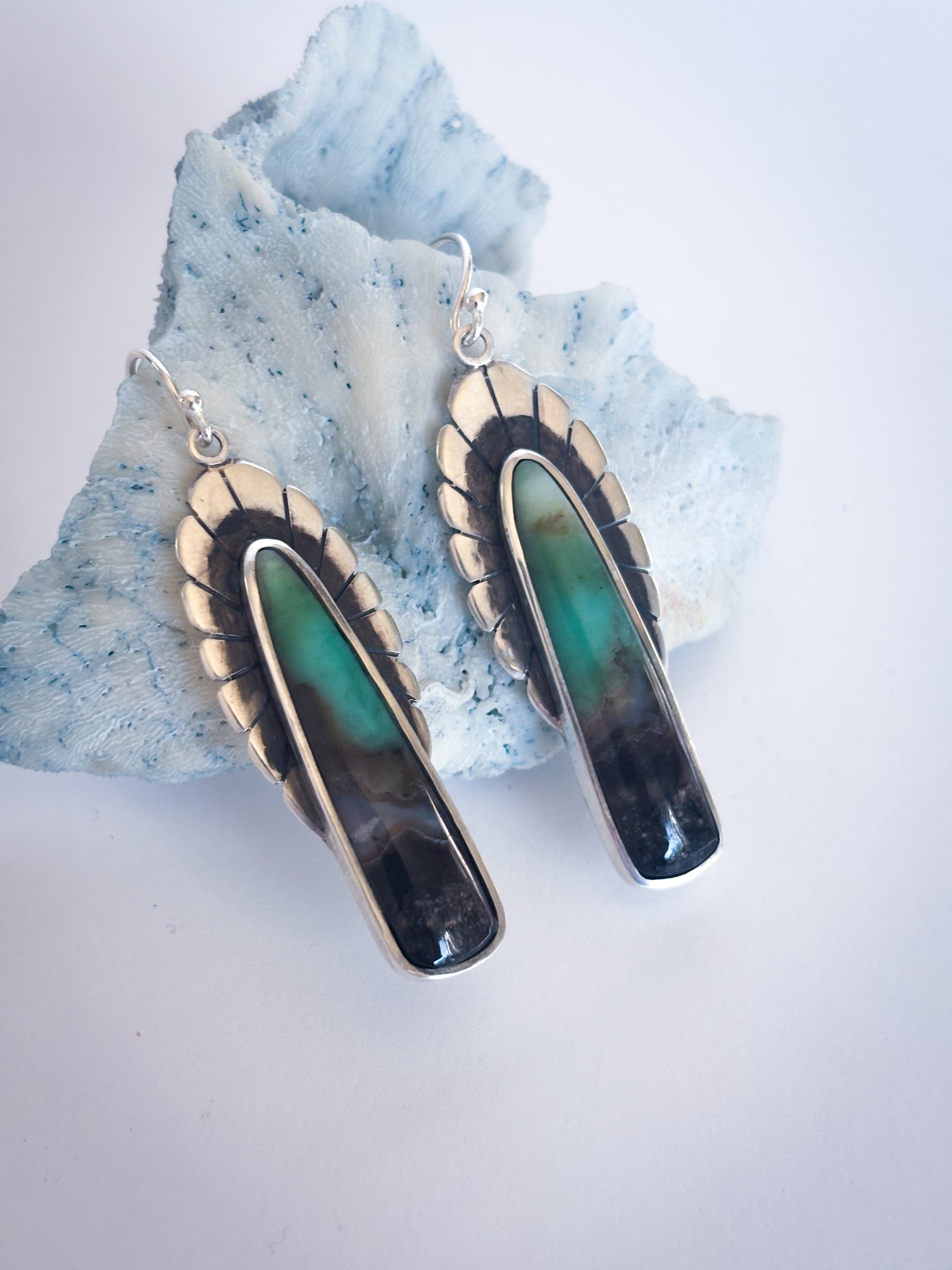 Fleur Earrings | Opalized Wood and Sterling Silver