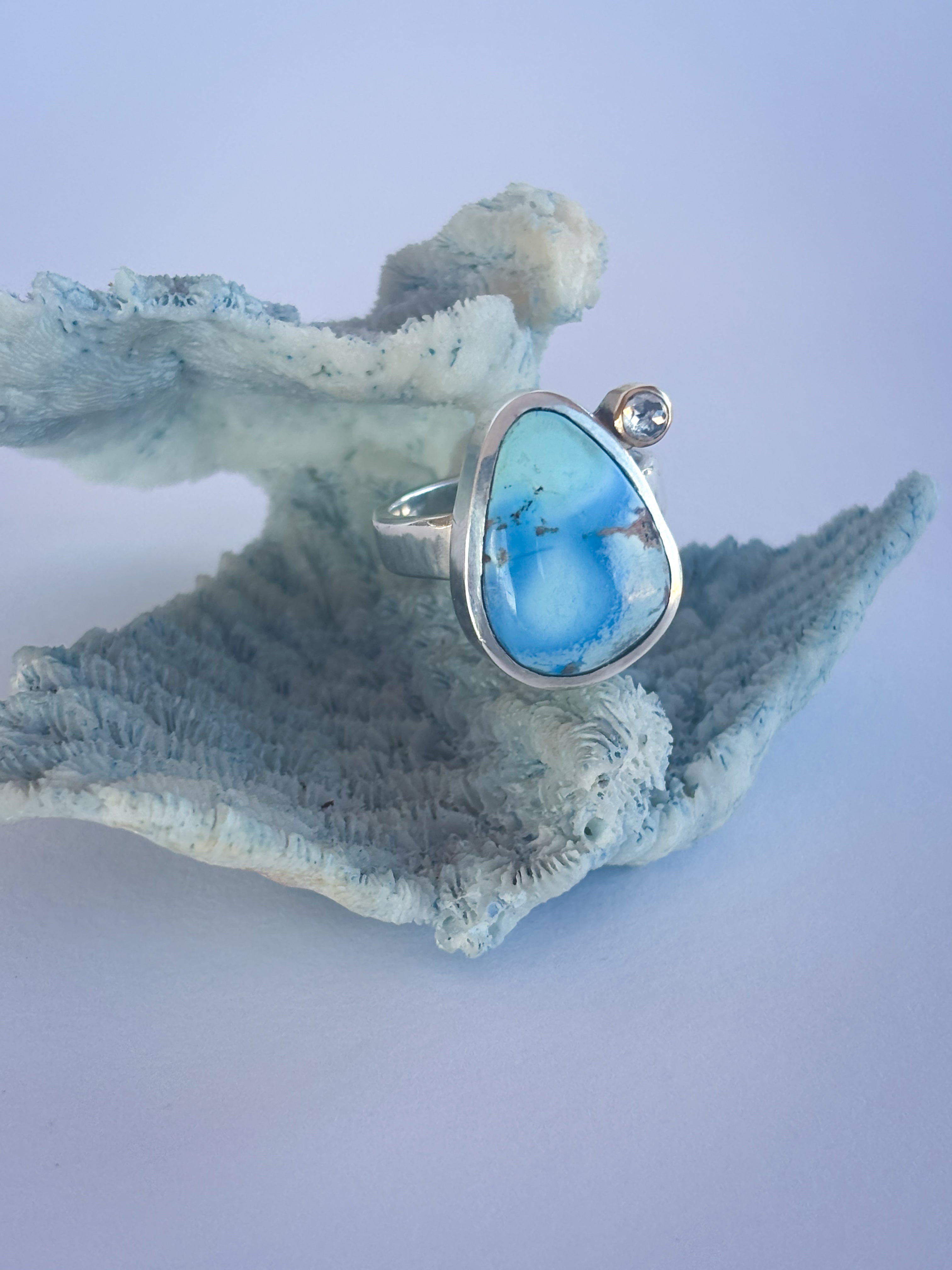 Golden Hills Turquoise & Diamond Ring |Sterling Silver & 14K Gold | Size 7