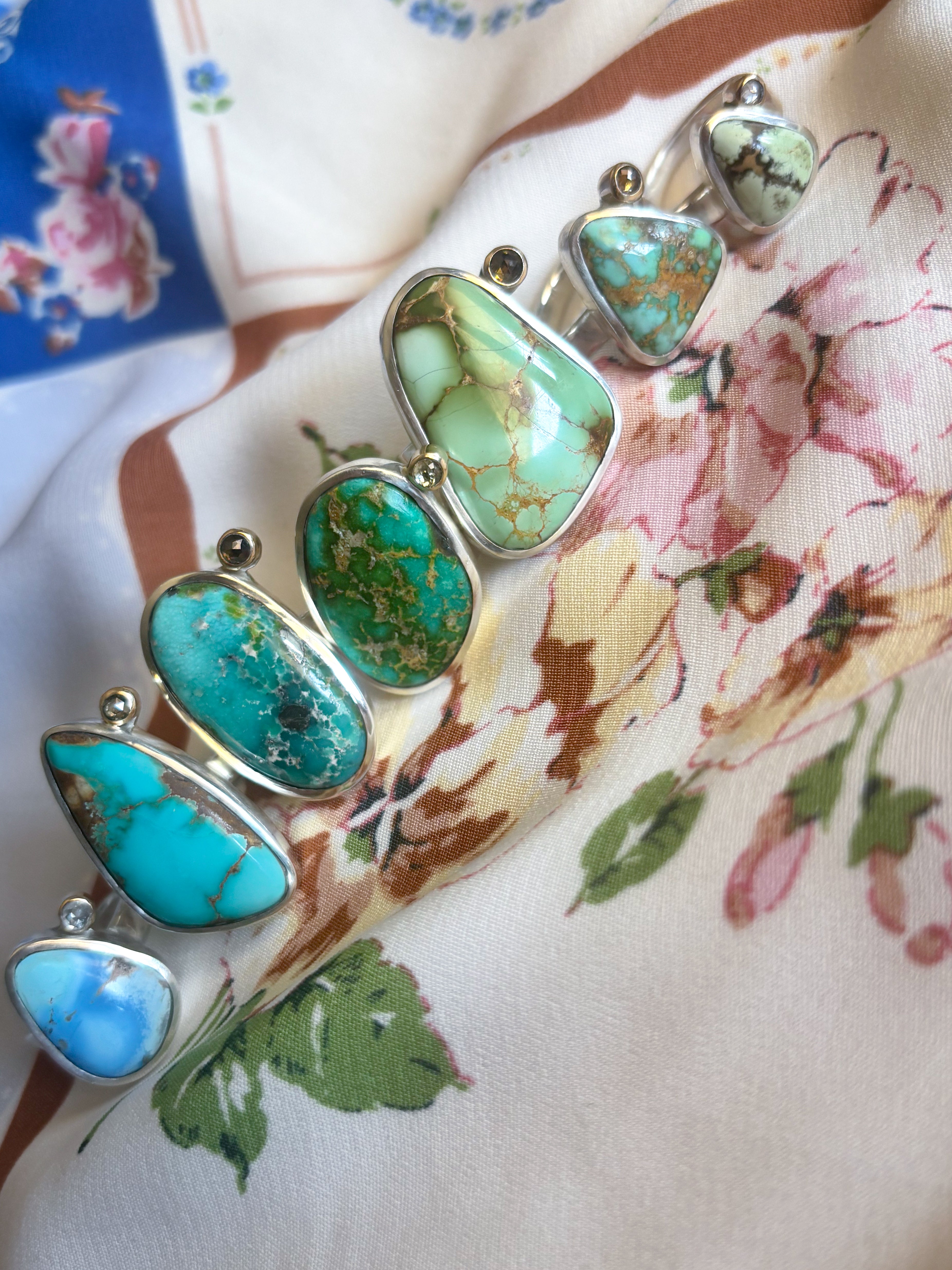 Sonoran Gold Turquoise & Diamond Ring |Sterling Silver & 14K Gold | Size 8.5