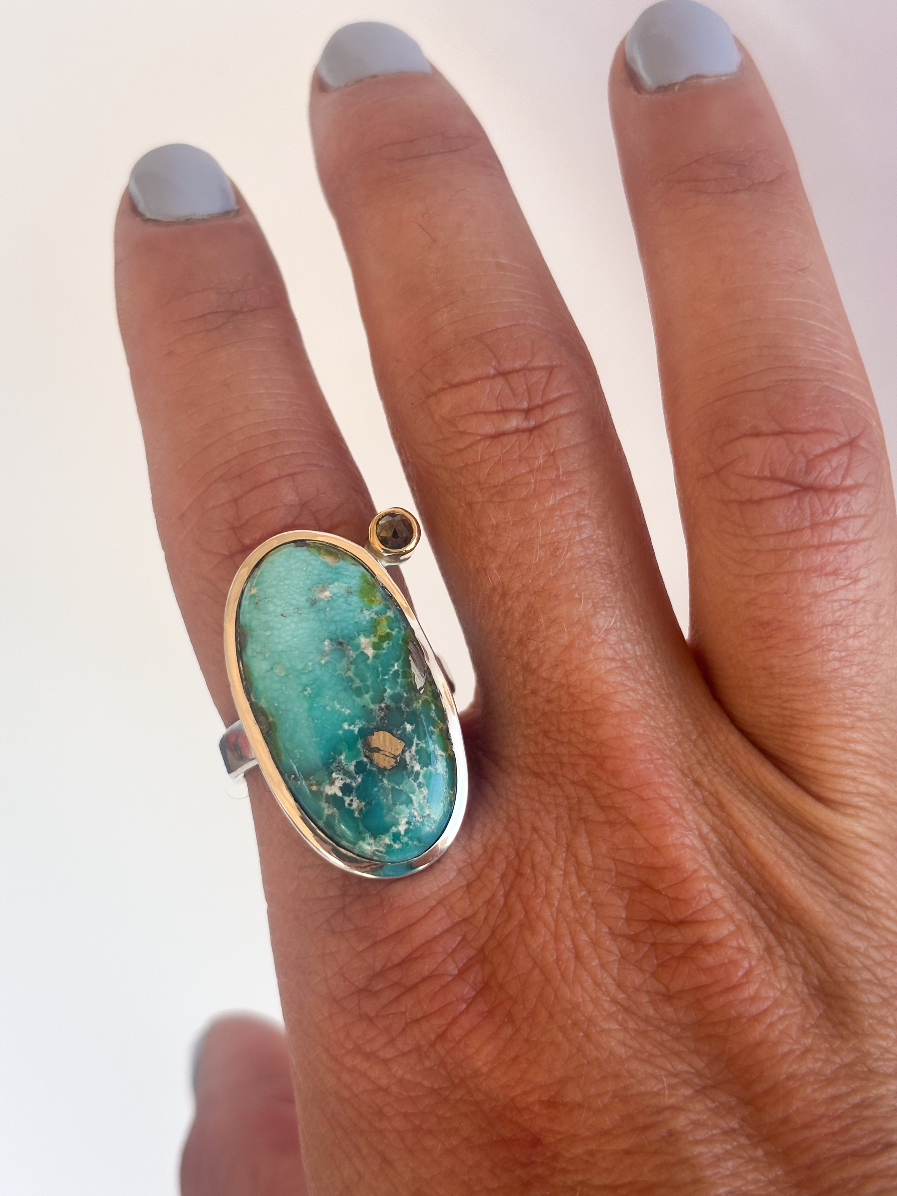 Sonoran Gold Turquoise & Diamond Ring |Sterling Silver & 14K Gold | Size 9
