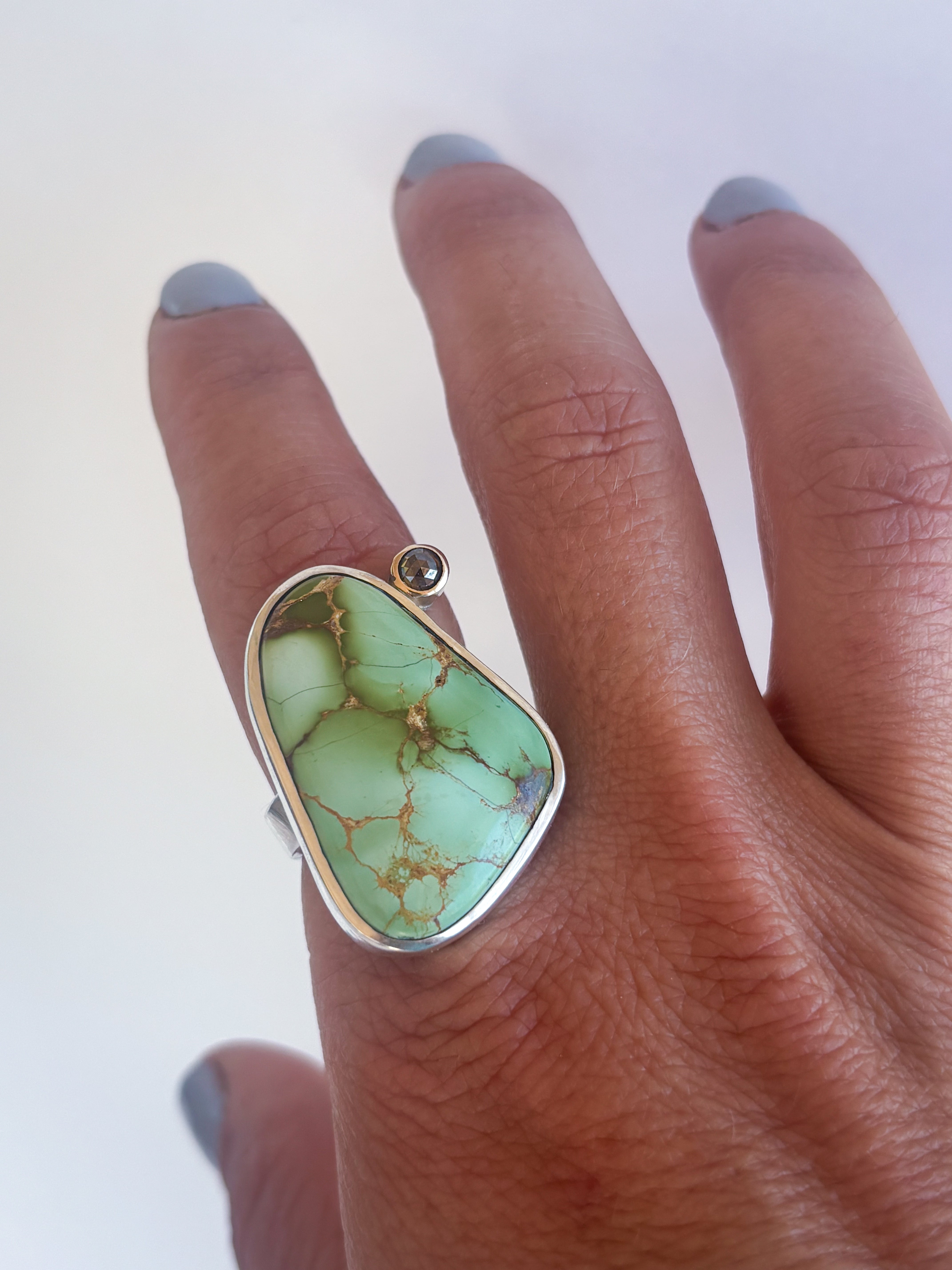 Sonoran Gold Turquoise & Diamond Ring |Sterling Silver & 14K Gold | Size 8