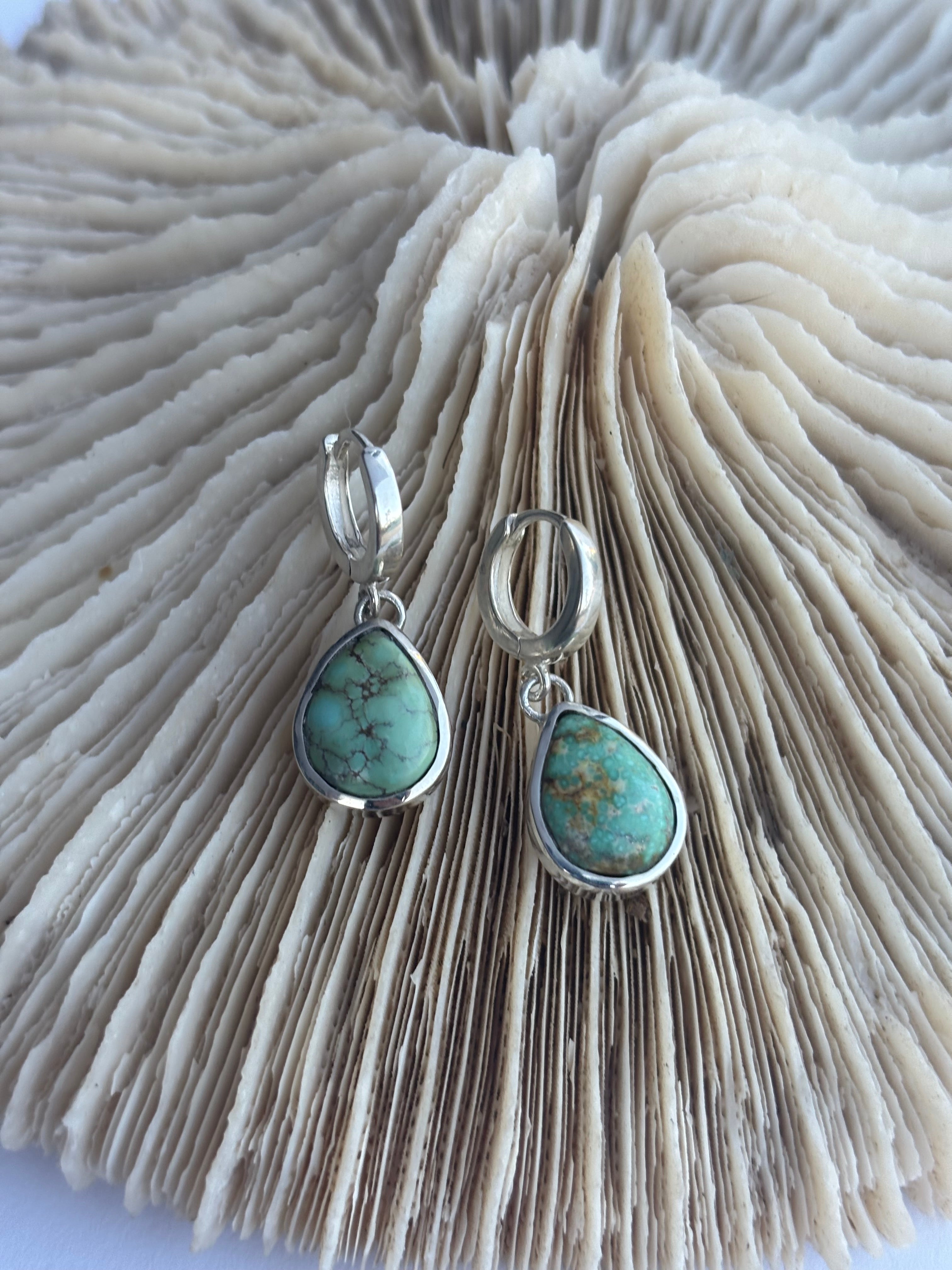 Huggie Hoop Earrings | Sonoran Mountain Turquoise & Sterling Silver