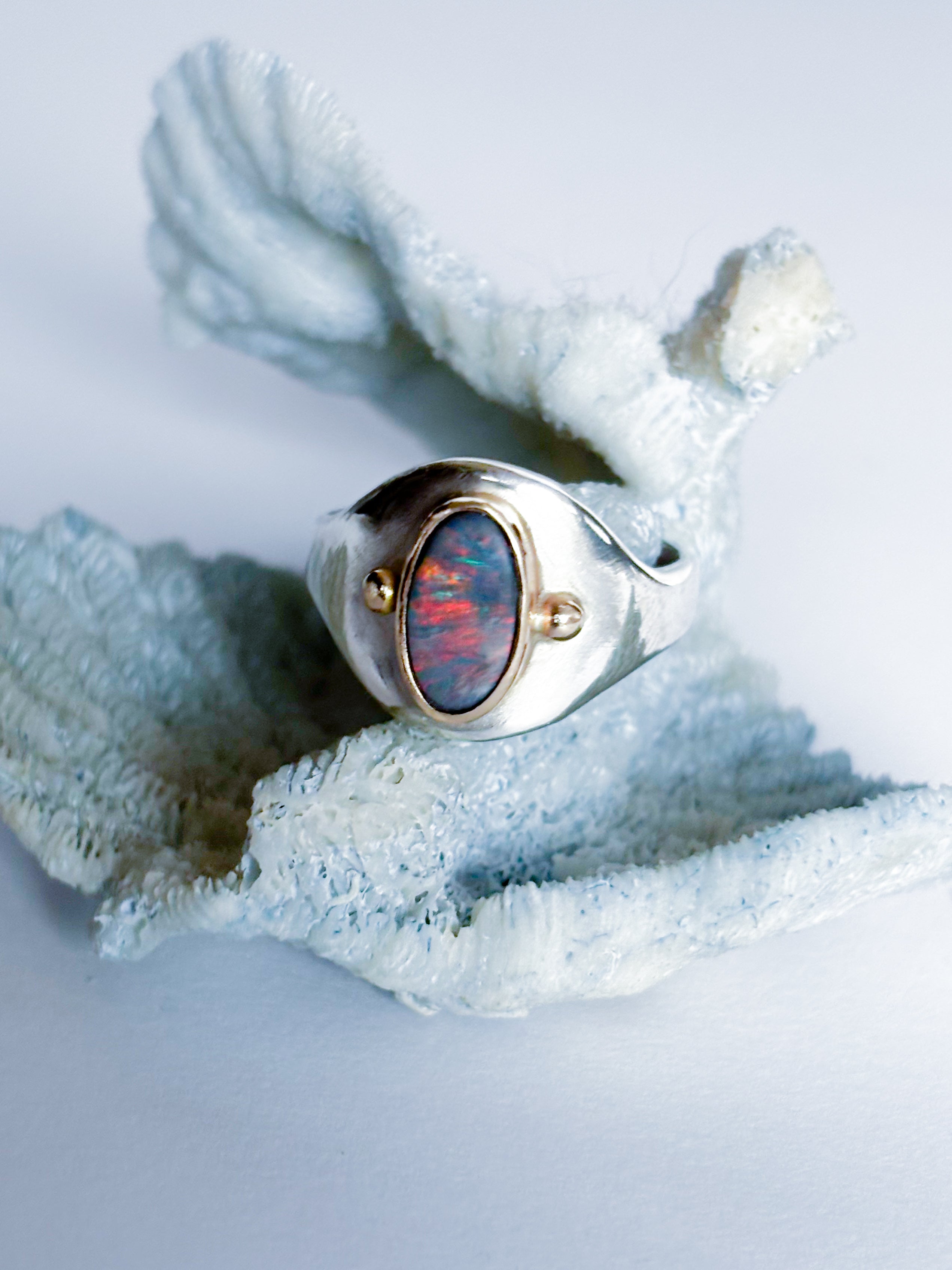 Australian Opal Ring | 14K Gold & Sterling Silver | Size 8