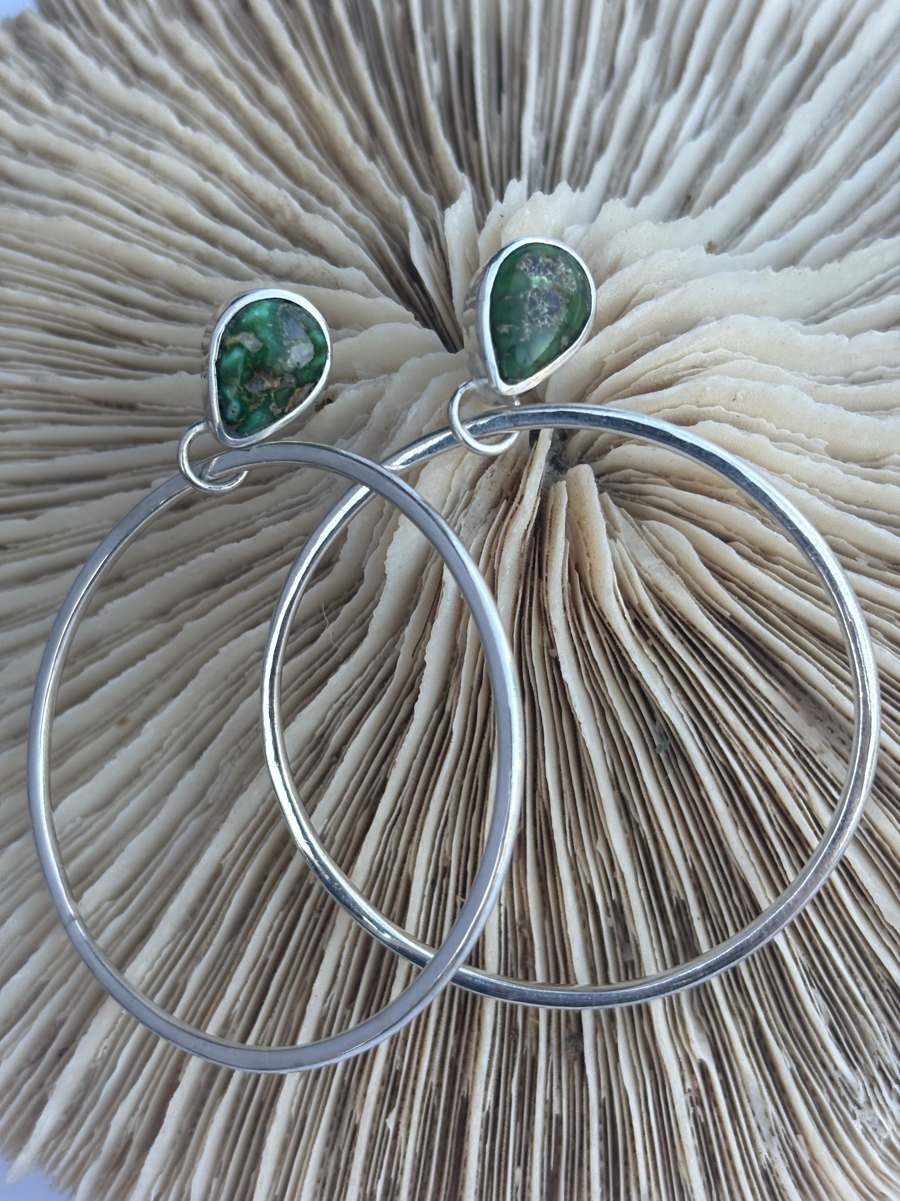 Sonoran Gold Turquoise Sterling Silver Hoop Earrings