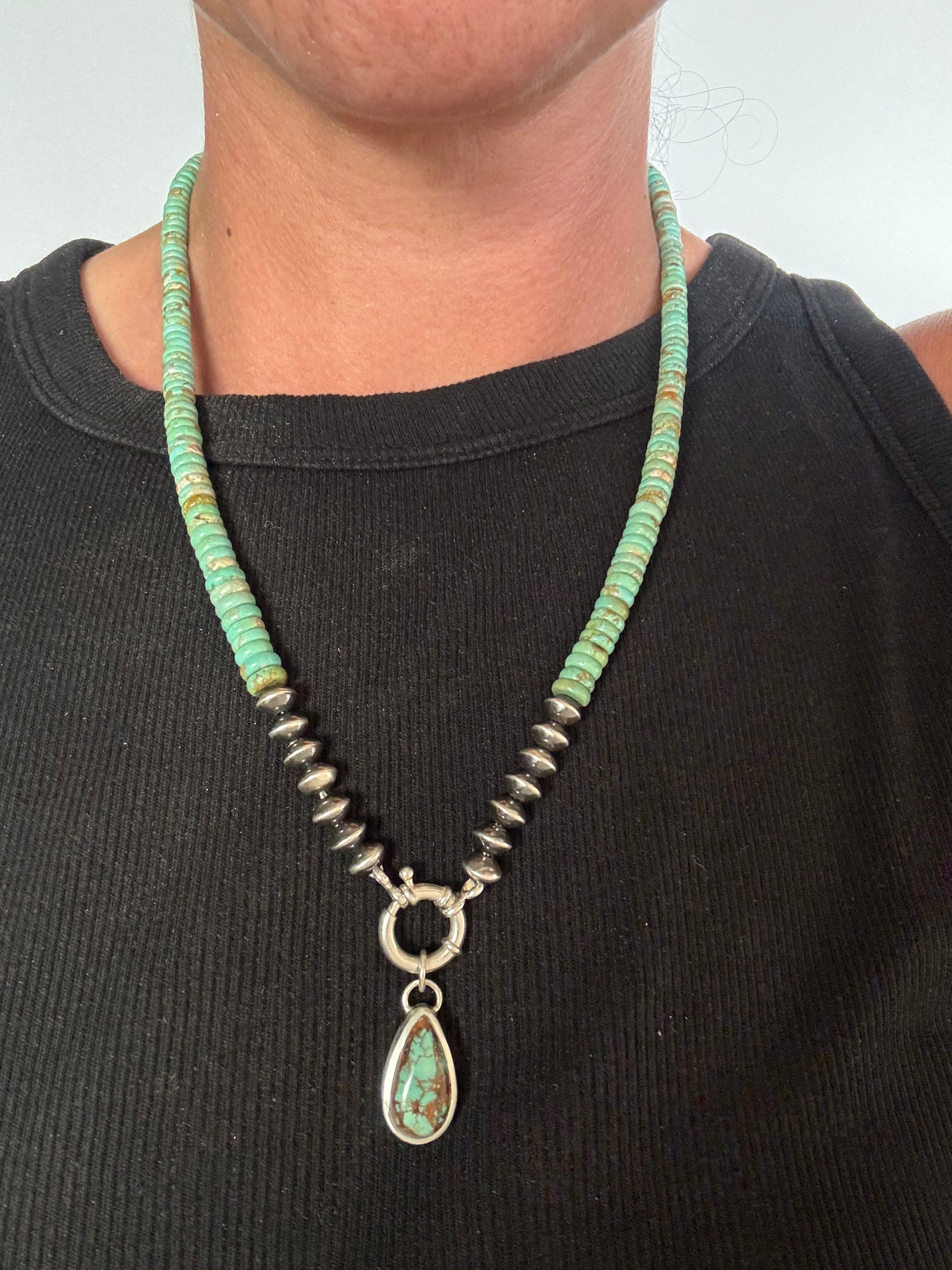 Turquoise and Sterling Silver Pearl Toggle Charm Necklace